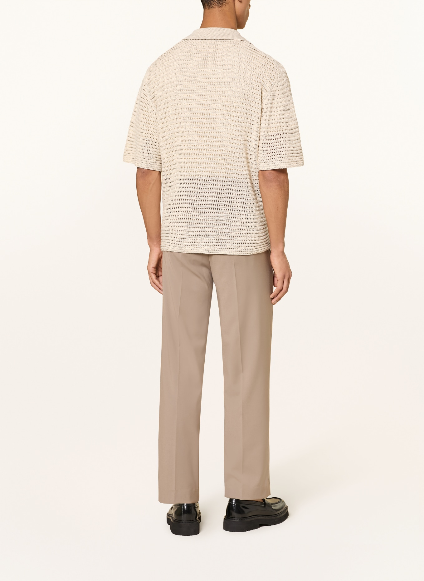 I'M BRIAN Chemise en maille Comfort Fit à manches 3/4: BEIGE