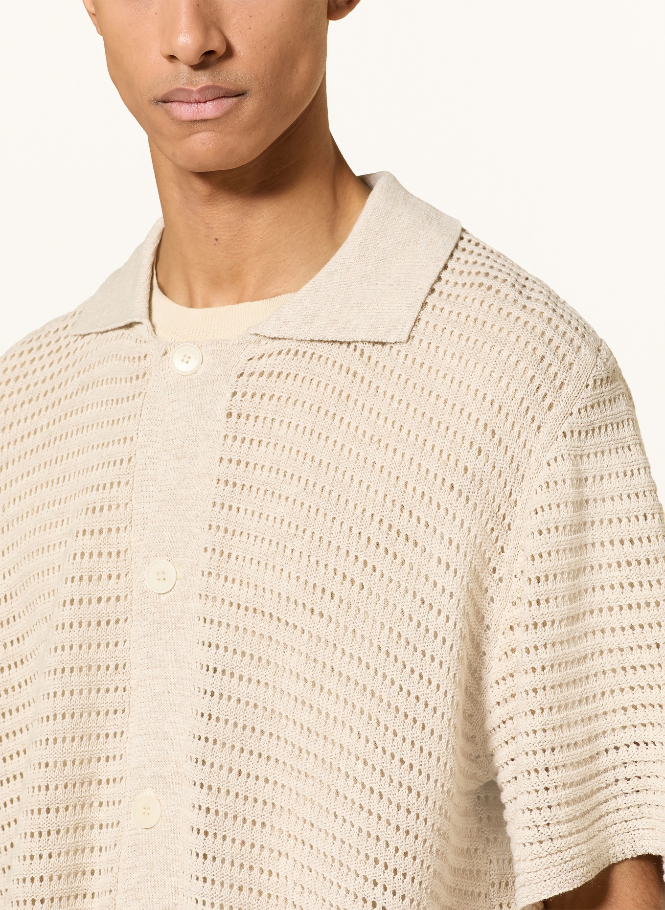 I'M BRIAN Chemise en maille Comfort Fit à manches 3/4: BEIGE