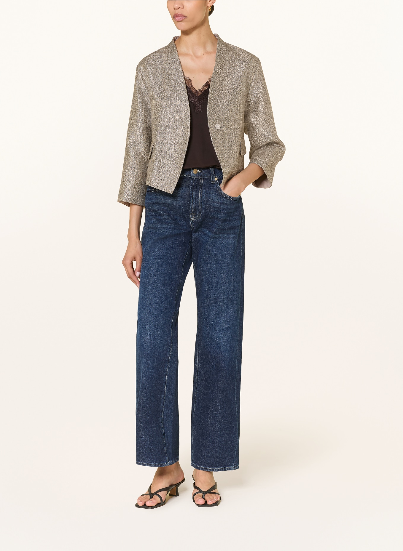 windsor. Blazer with glitter thread and 3/4 sleeves: BEIGE