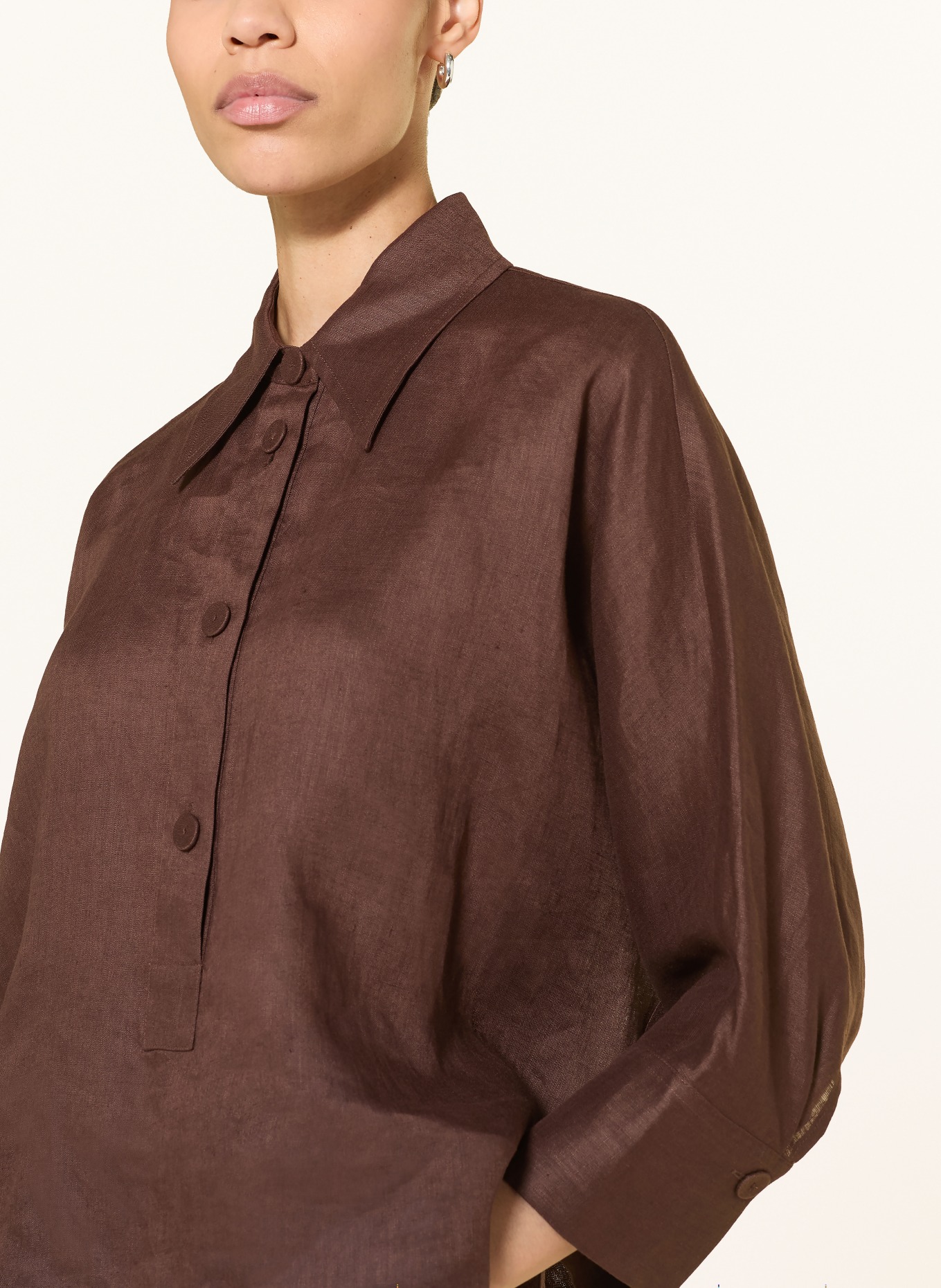 windsor. Linnen blouse met 3/4-mouwen: MARRON FONCÉ