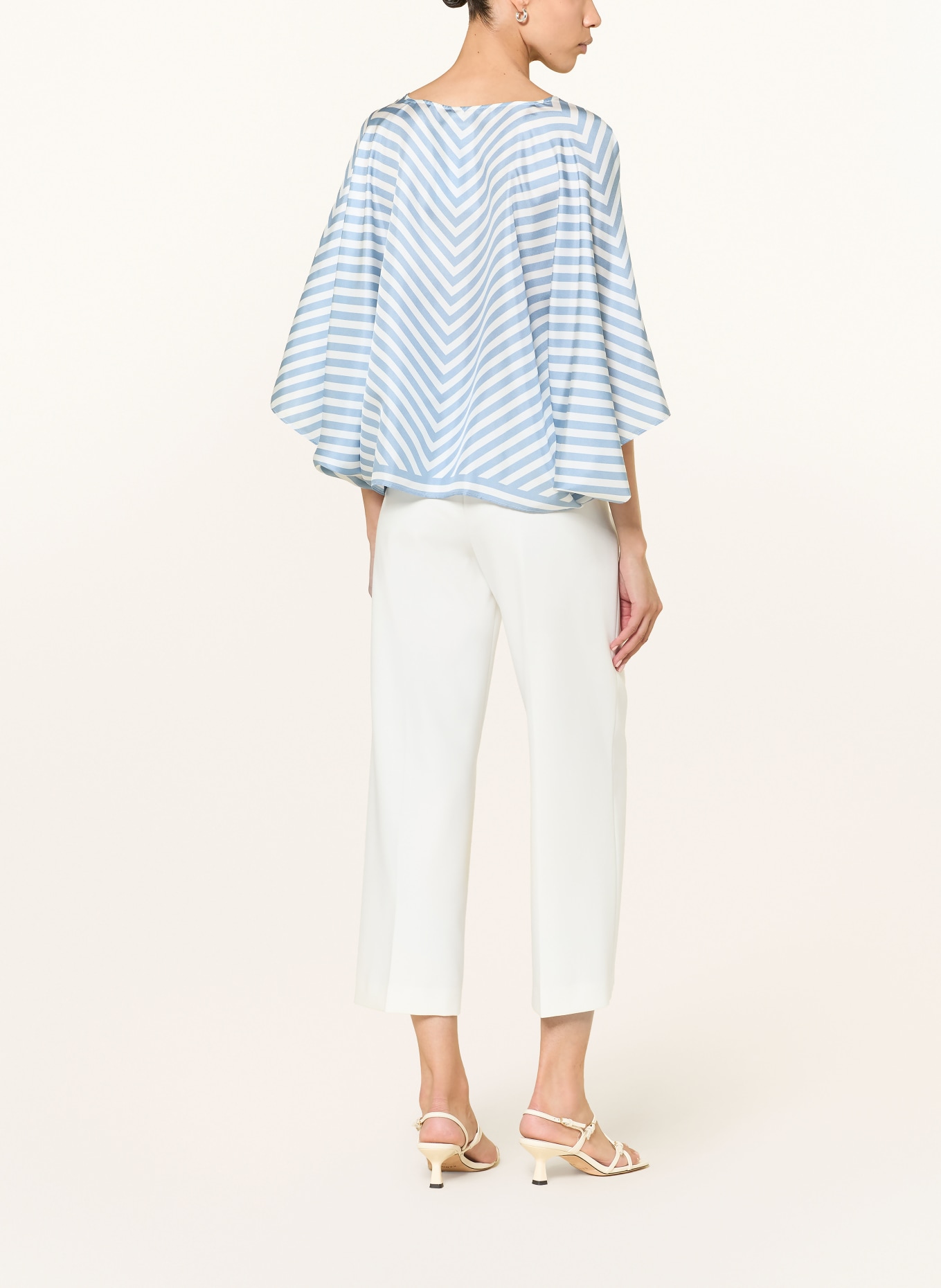 windsor. Zijden blouse met 3/4-mouwen: LICHTBLAUW / WIT