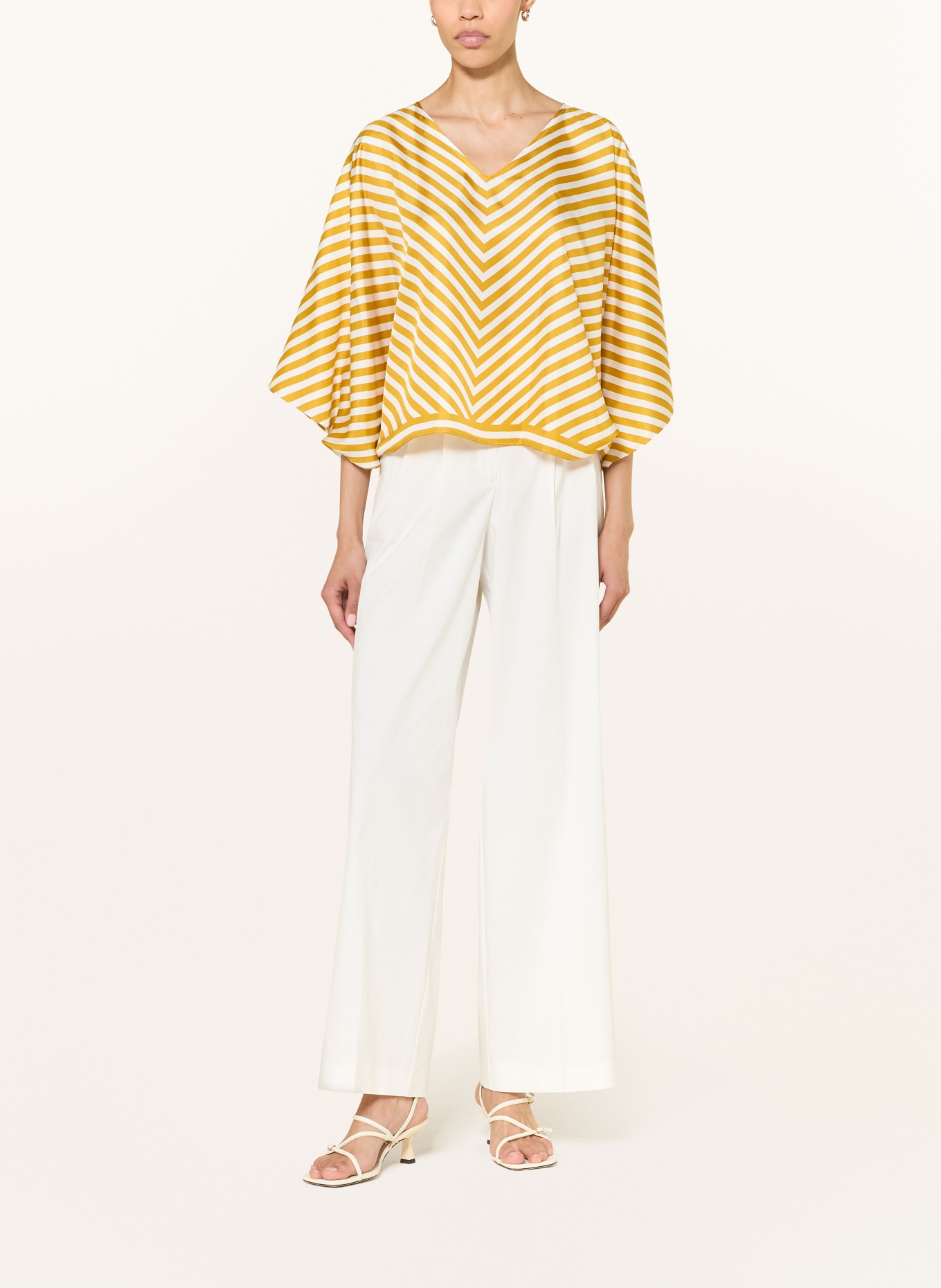 windsor. Zijden blouse met 3/4-mouwen: DONKERGEEL / WIT