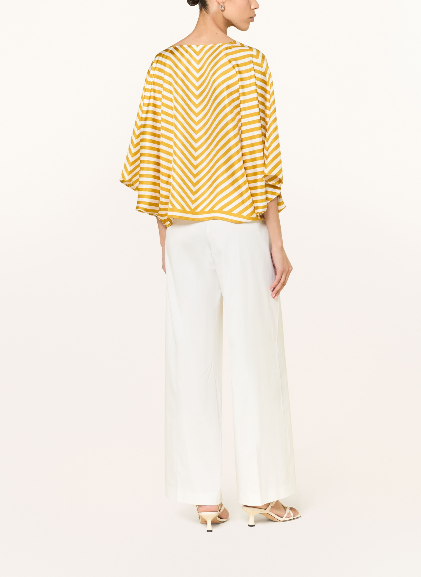 windsor. Zijden blouse met 3/4-mouwen: DONKERGEEL / WIT