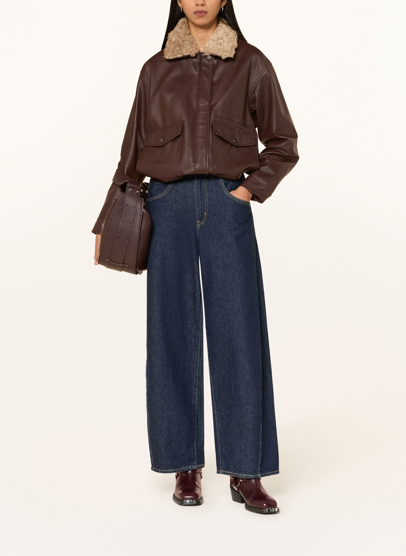 darling harbour Leather jacket with faux fur: MAROON