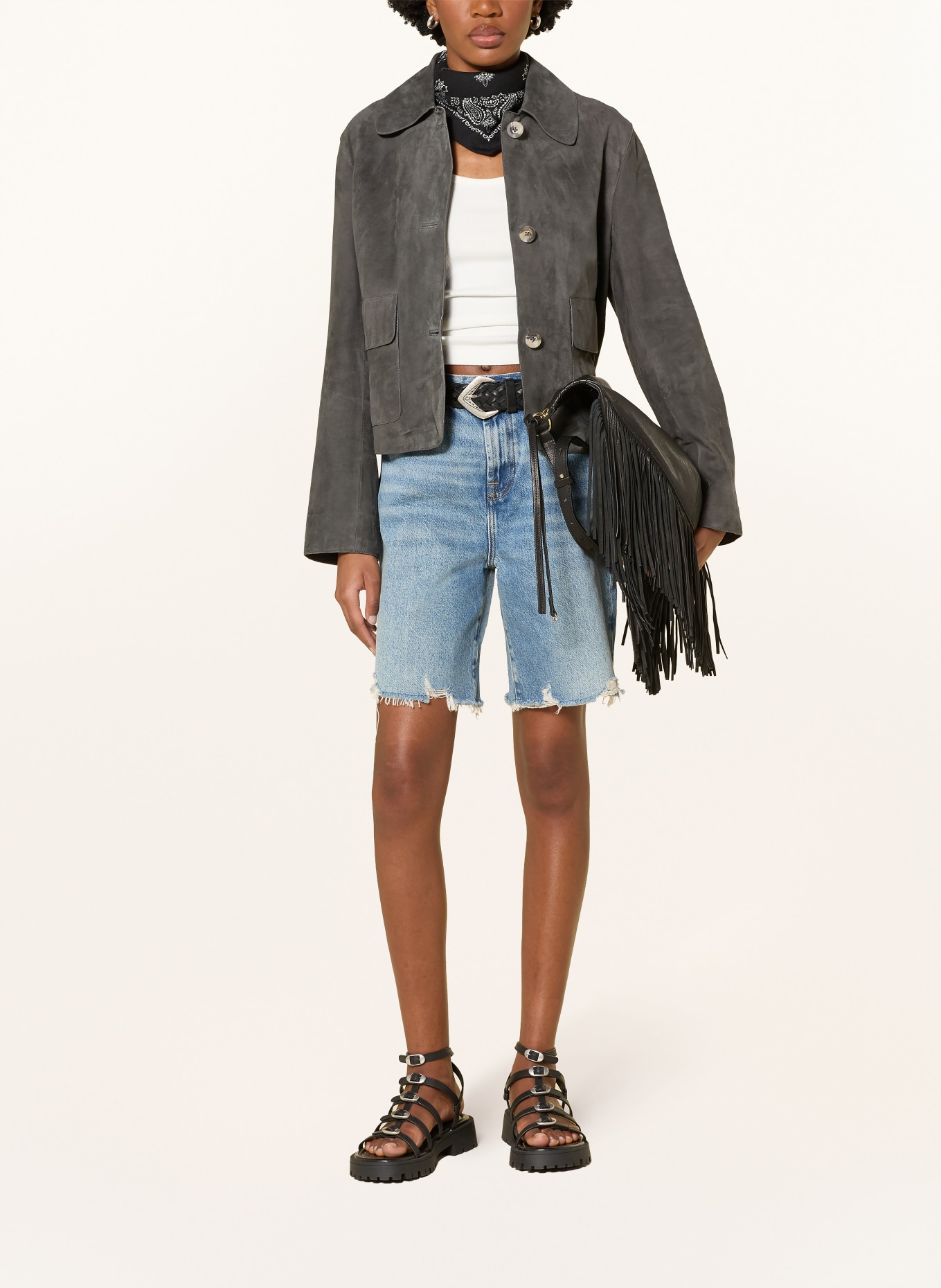 MRS & HUGS veste en cuir: GRIS FONCÉ