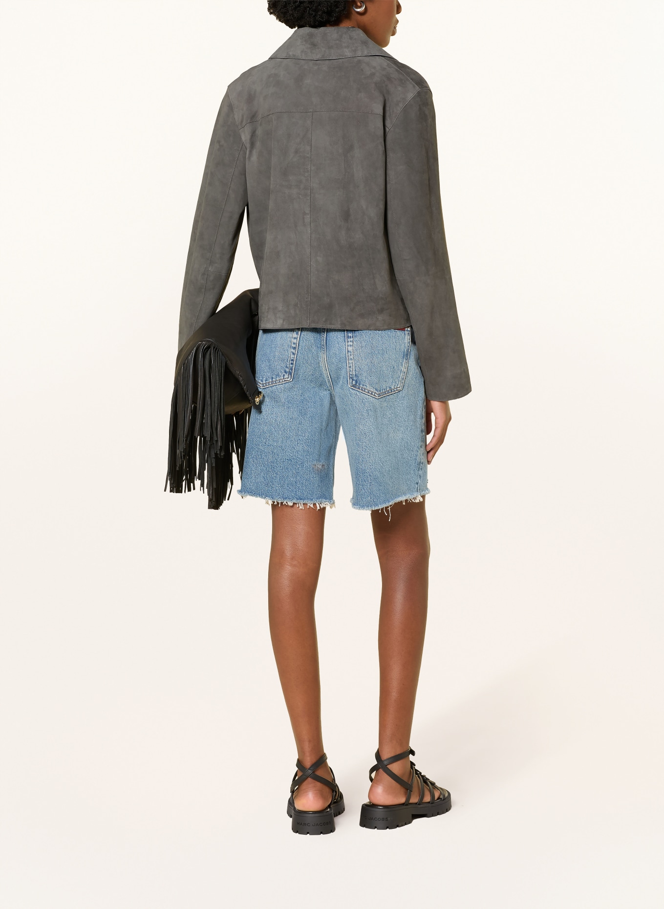 MRS & HUGS veste en cuir: GRIS FONCÉ