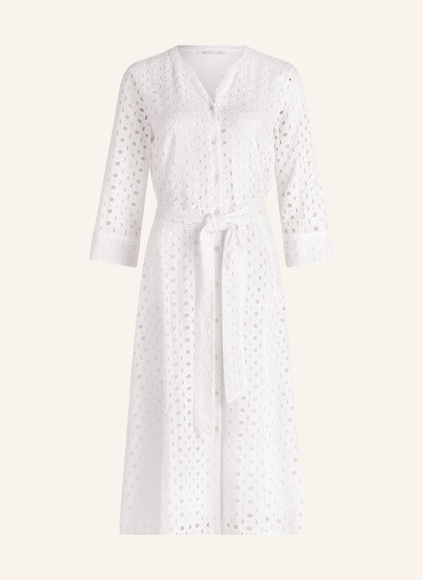 BETTY&CO Jurk van kant met gaatjes en 3/4-mouwen: WIT