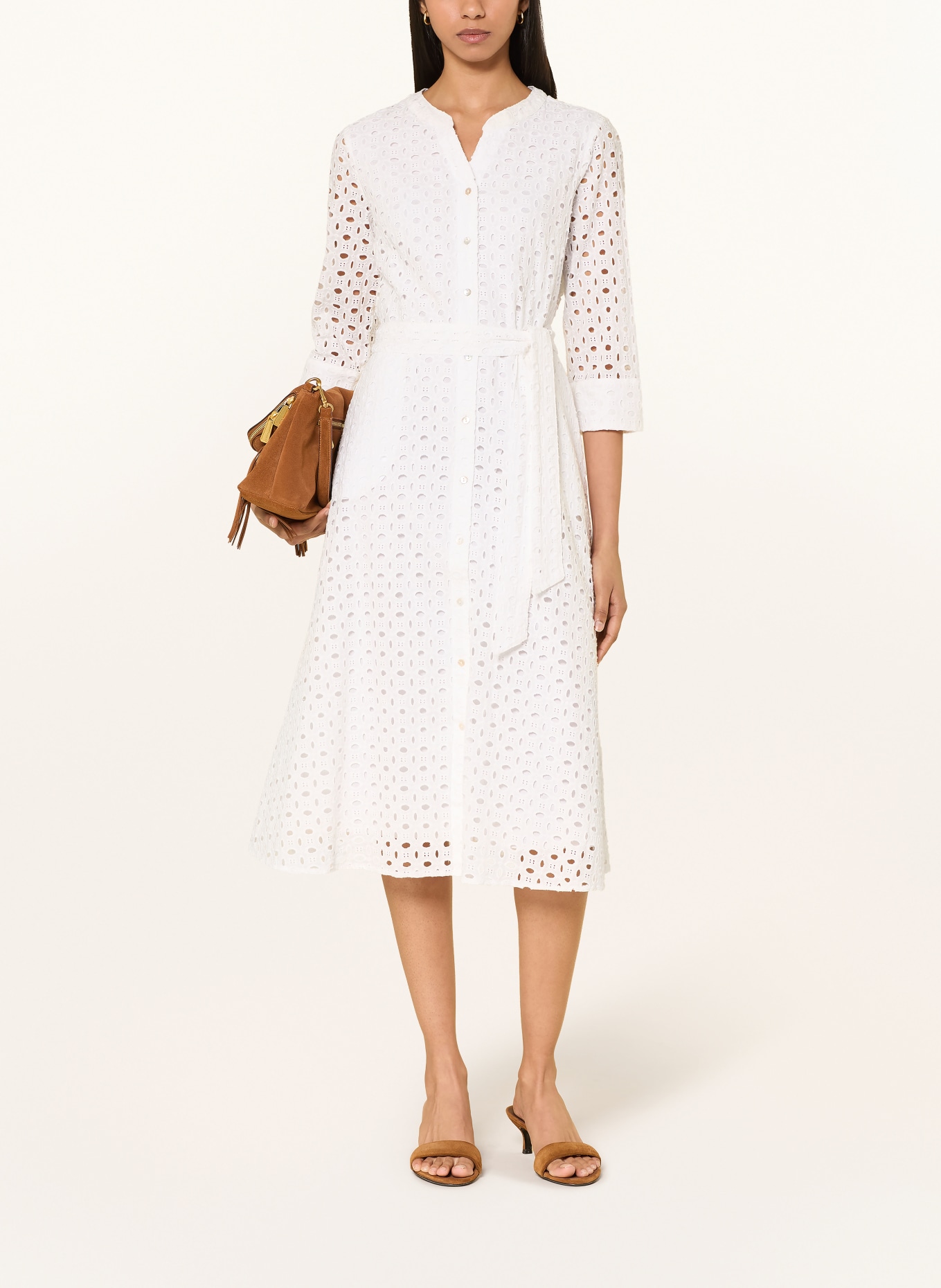 BETTY&CO Jurk van kant met gaatjes en 3/4-mouwen: WIT