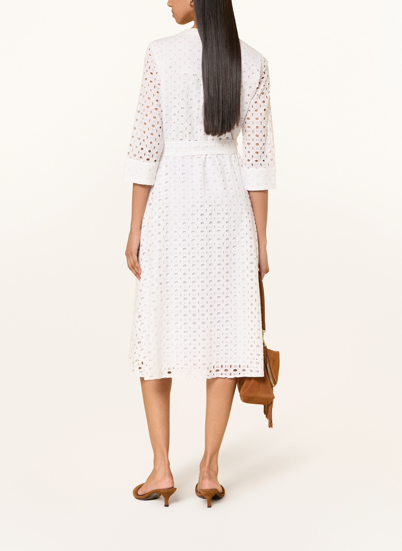 BETTY&CO Jurk van kant met gaatjes en 3/4-mouwen: WIT