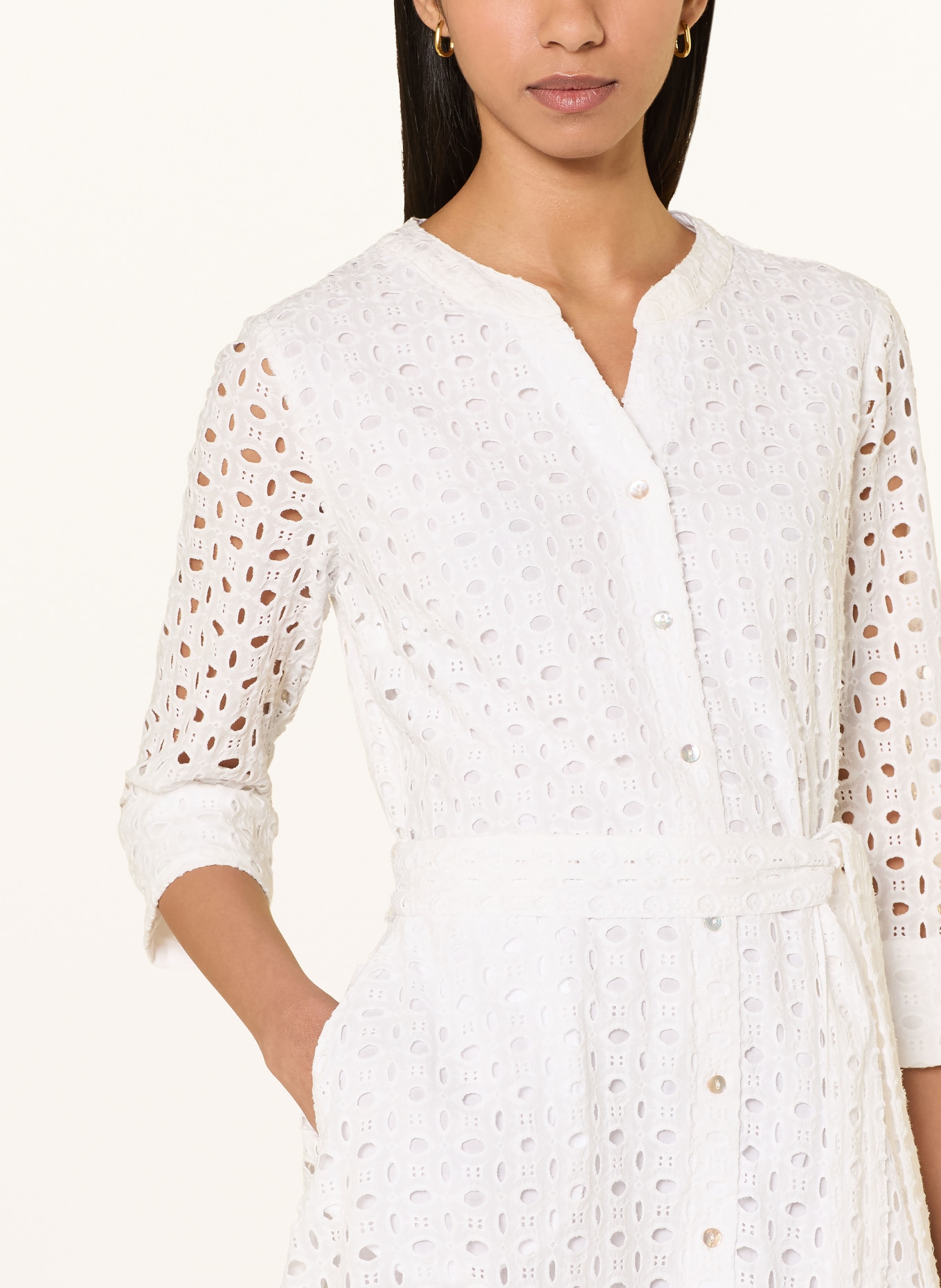 BETTY&CO Jurk van kant met gaatjes en 3/4-mouwen: WIT