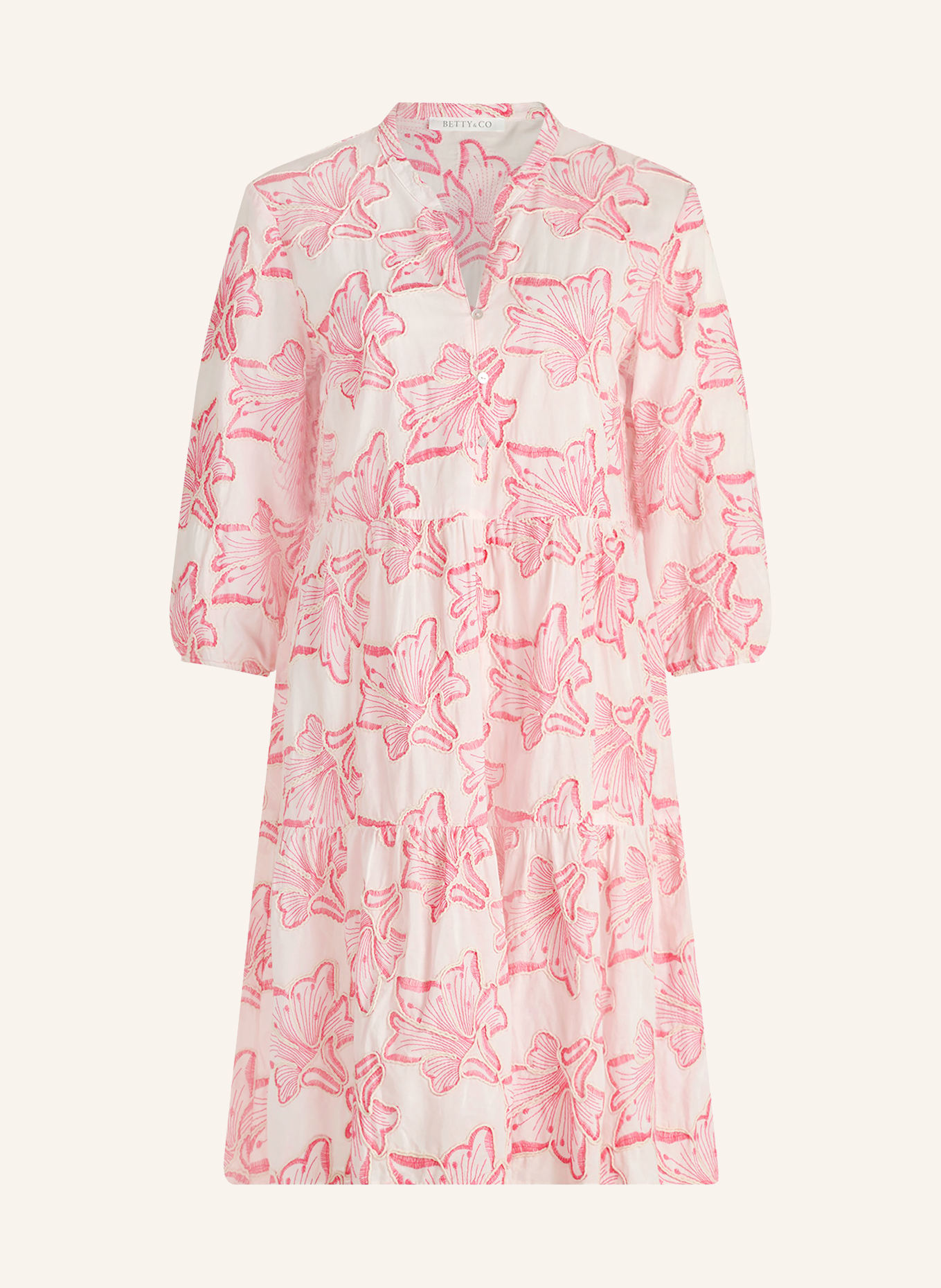 BETTY&CO Sukienka z rękawami 3/4: MOCNORÓŻOWY / ECRU / KREMOWY