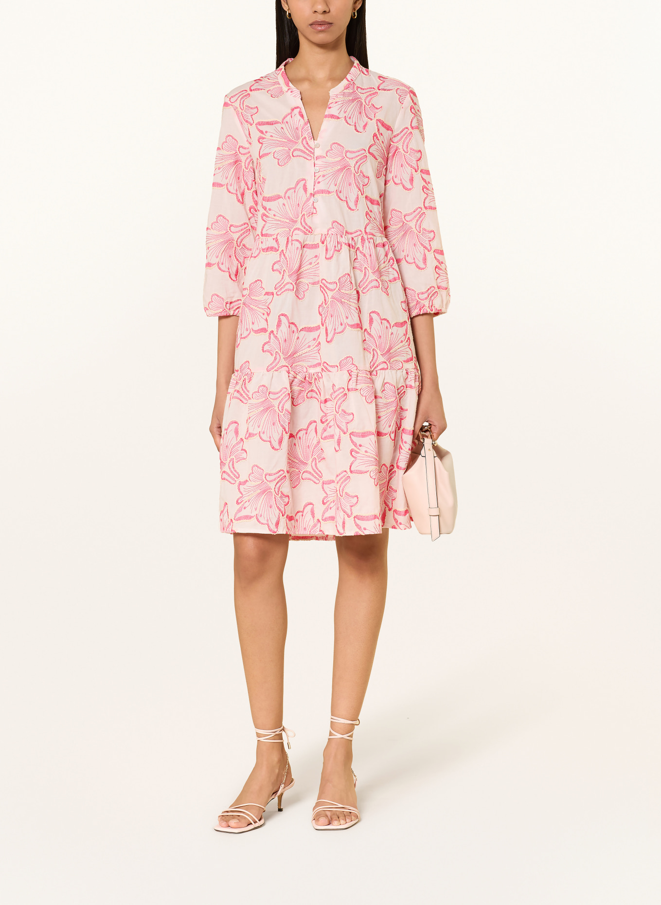 BETTY&CO Sukienka z rękawami 3/4: MOCNORÓŻOWY / ECRU / KREMOWY