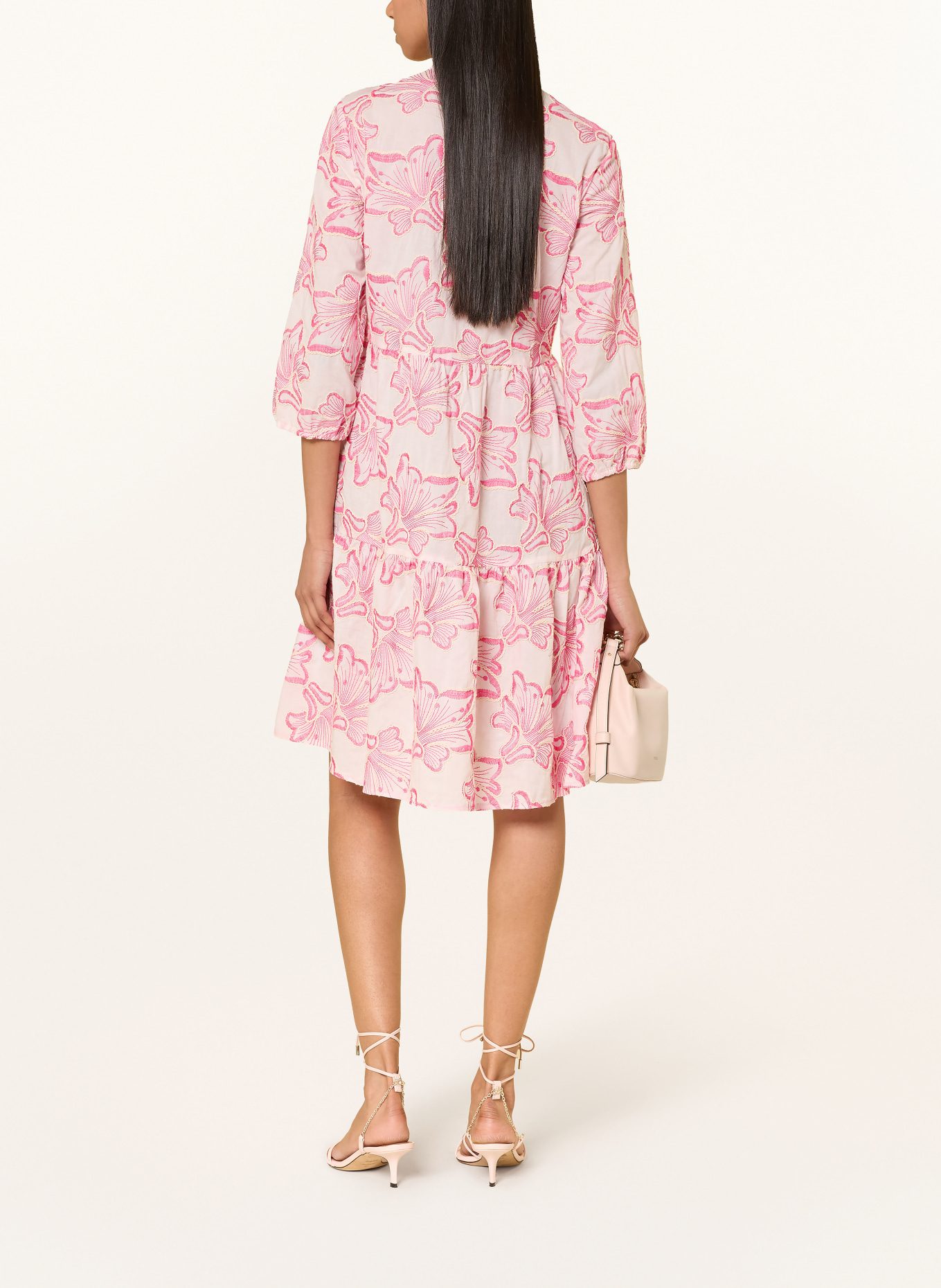 BETTY&CO Sukienka z rękawami 3/4: MOCNORÓŻOWY / ECRU / KREMOWY