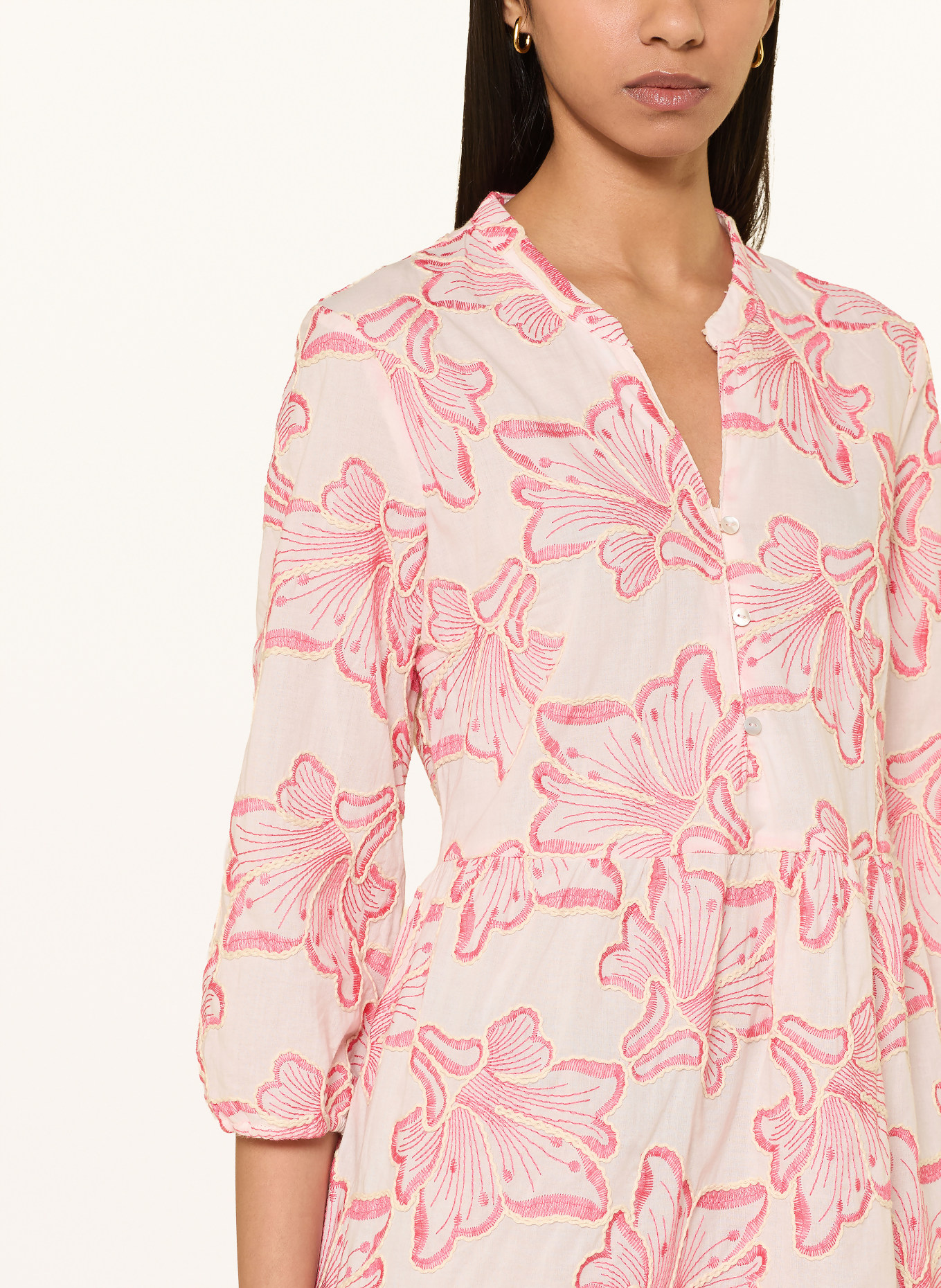 BETTY&CO Sukienka z rękawami 3/4: MOCNORÓŻOWY / ECRU / KREMOWY