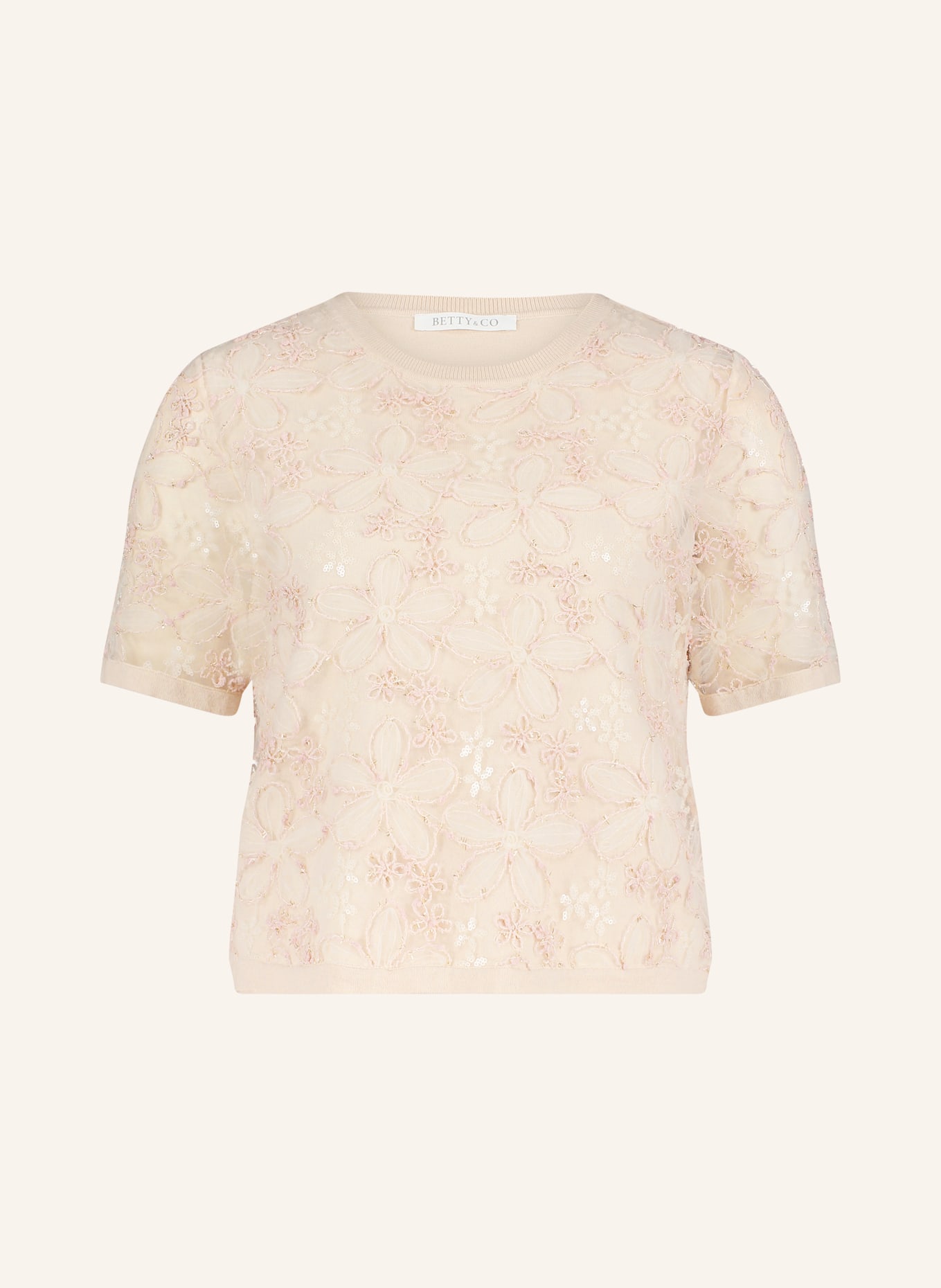 BETTY&CO Strickshirt im Materialmix mit Pailletten: BEIGE / ROSÉ