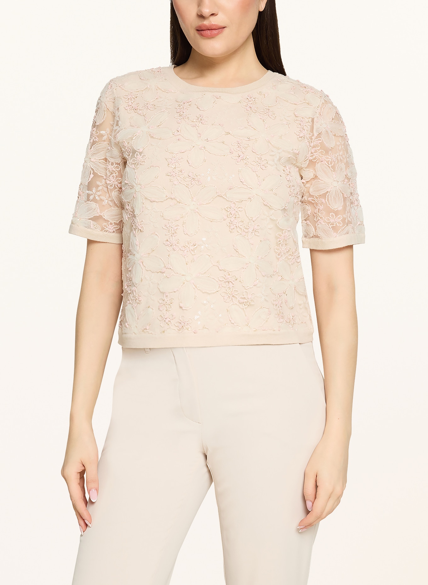 BETTY&CO Strickshirt im Materialmix mit Pailletten: BEIGE / ROSÉ