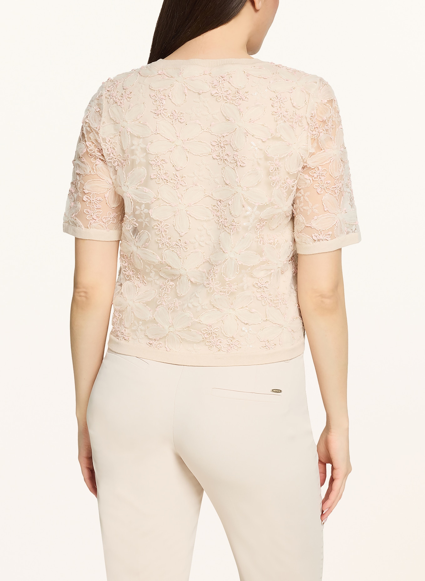 BETTY&CO Strickshirt im Materialmix mit Pailletten: BEIGE / ROSÉ