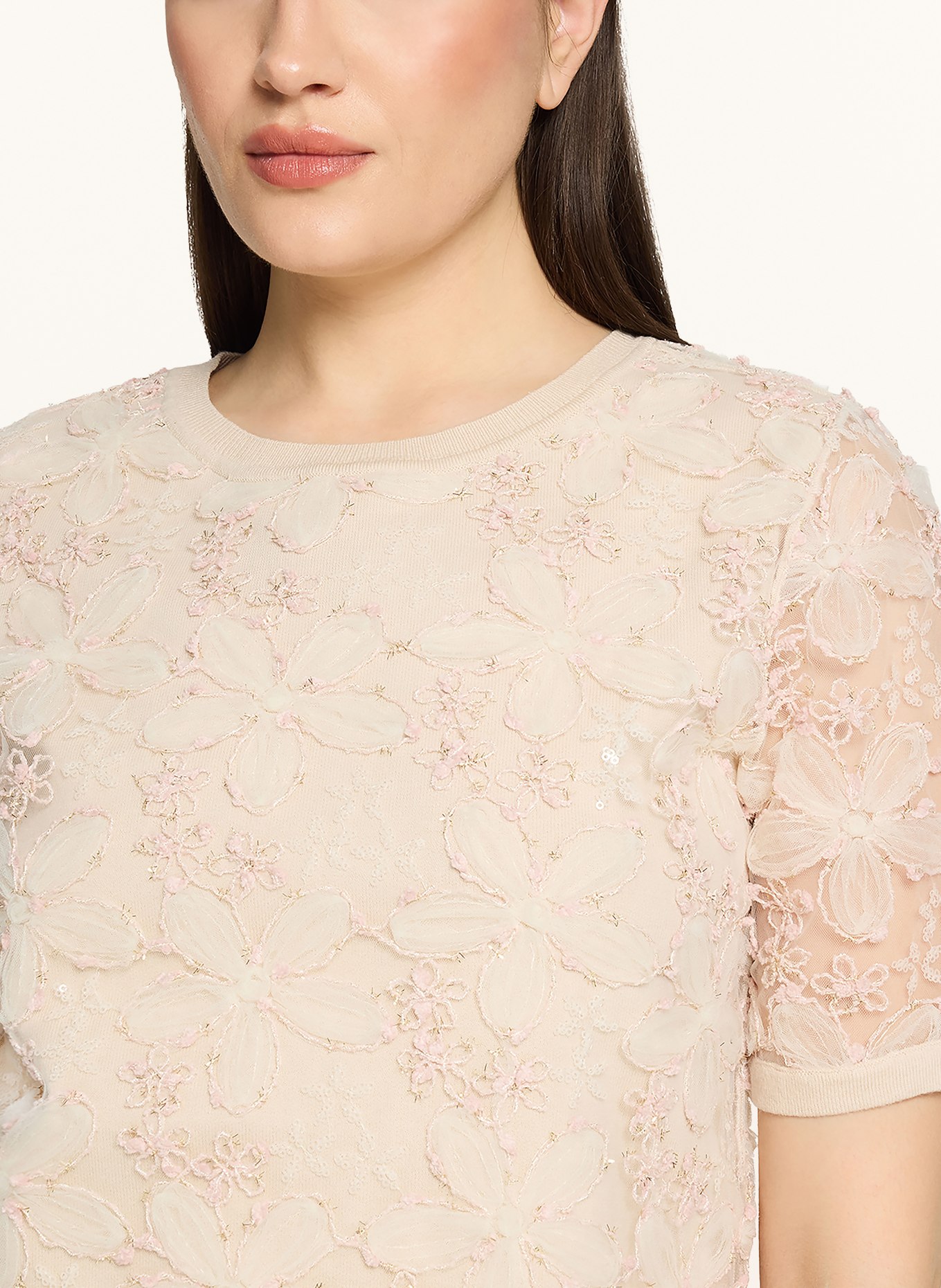 BETTY&CO Strickshirt im Materialmix mit Pailletten: BEIGE / ROSÉ