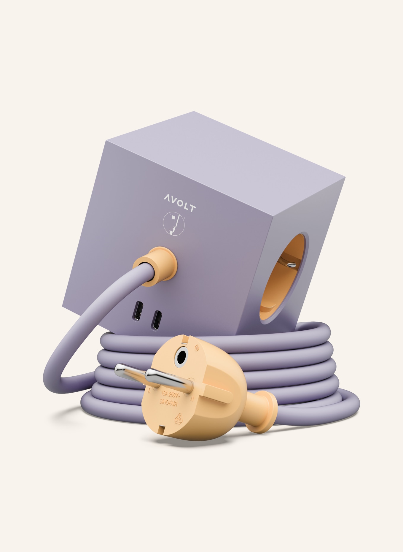 AVOLT Steckdosenleiste SQUARE 1: HELLLILA / GELB