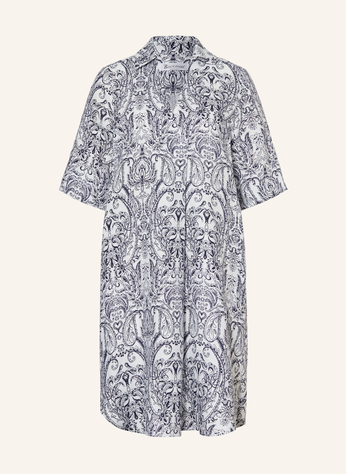 Backstage Lněné šaty BIANCA: TMAVĚ MODRÁ / BÍLÁ