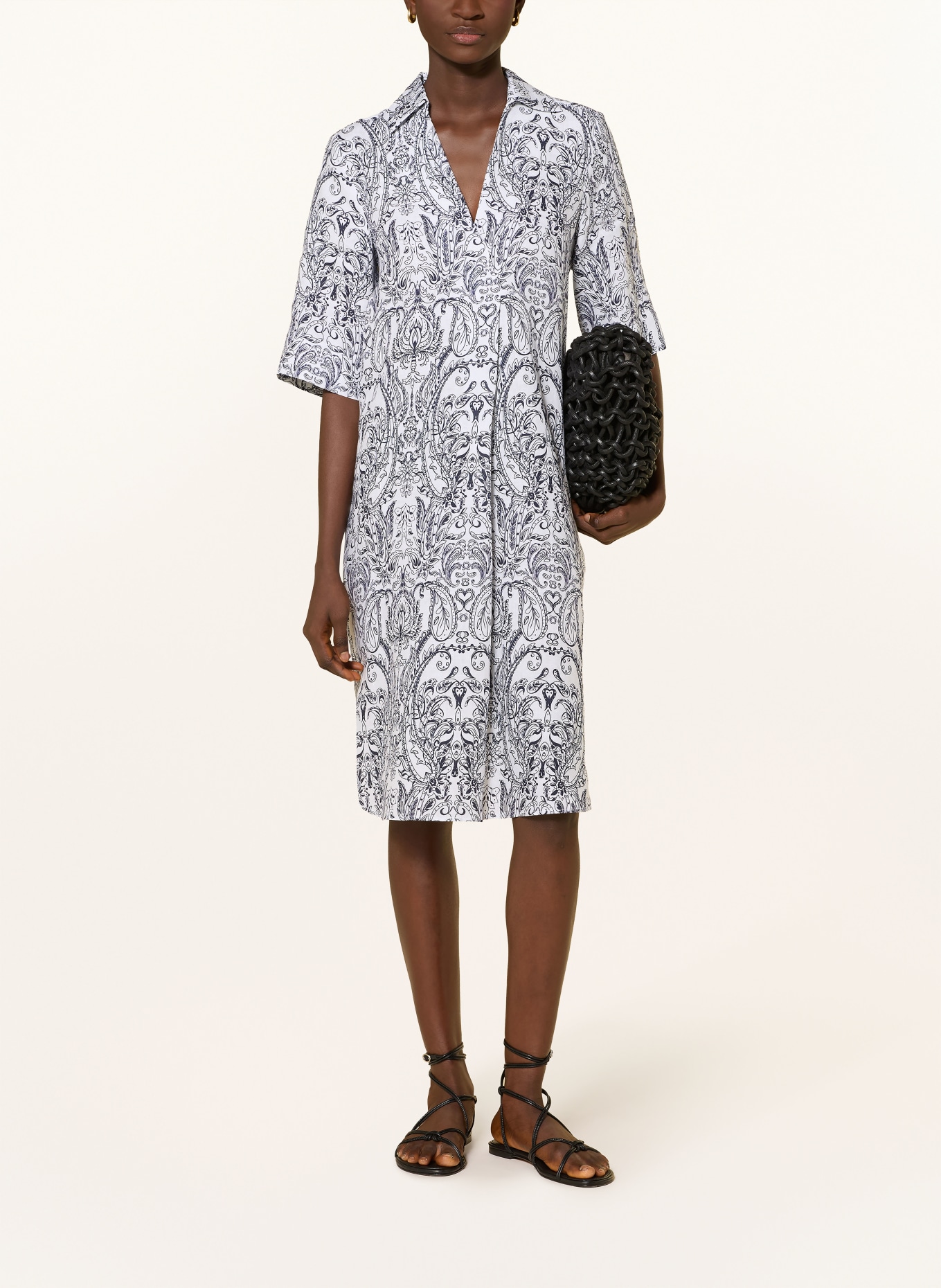 Backstage Lněné šaty BIANCA: TMAVĚ MODRÁ / BÍLÁ