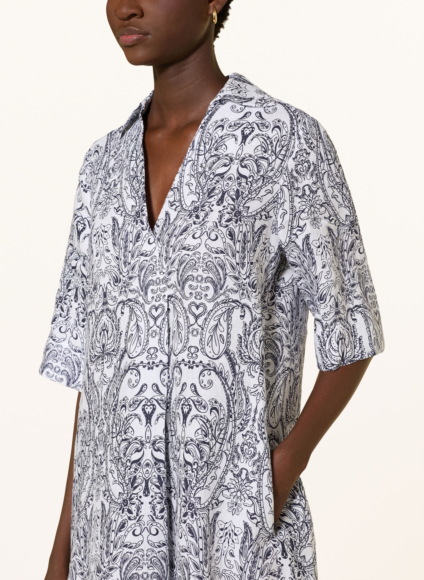 Backstage Lněné šaty BIANCA: TMAVĚ MODRÁ / BÍLÁ