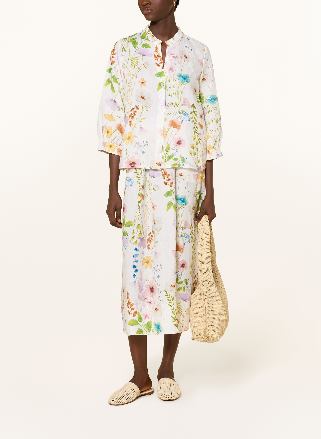 Backstage Lněná halenka MIA s 3/4 rukávem: BÍLÁ / SVĚTLE FIALOVÁ / ZELENÁ