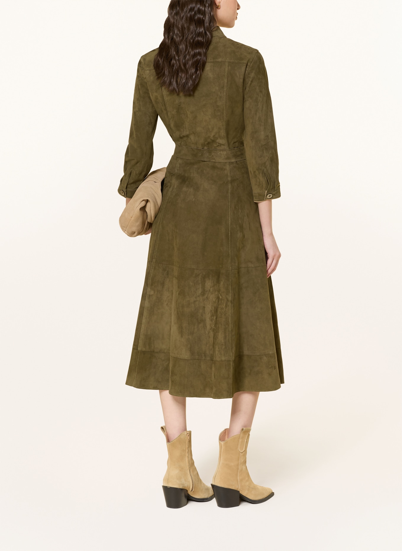 HABSBURG Leren jurk ALTENBERG met 3/4-mouwen: KAKI