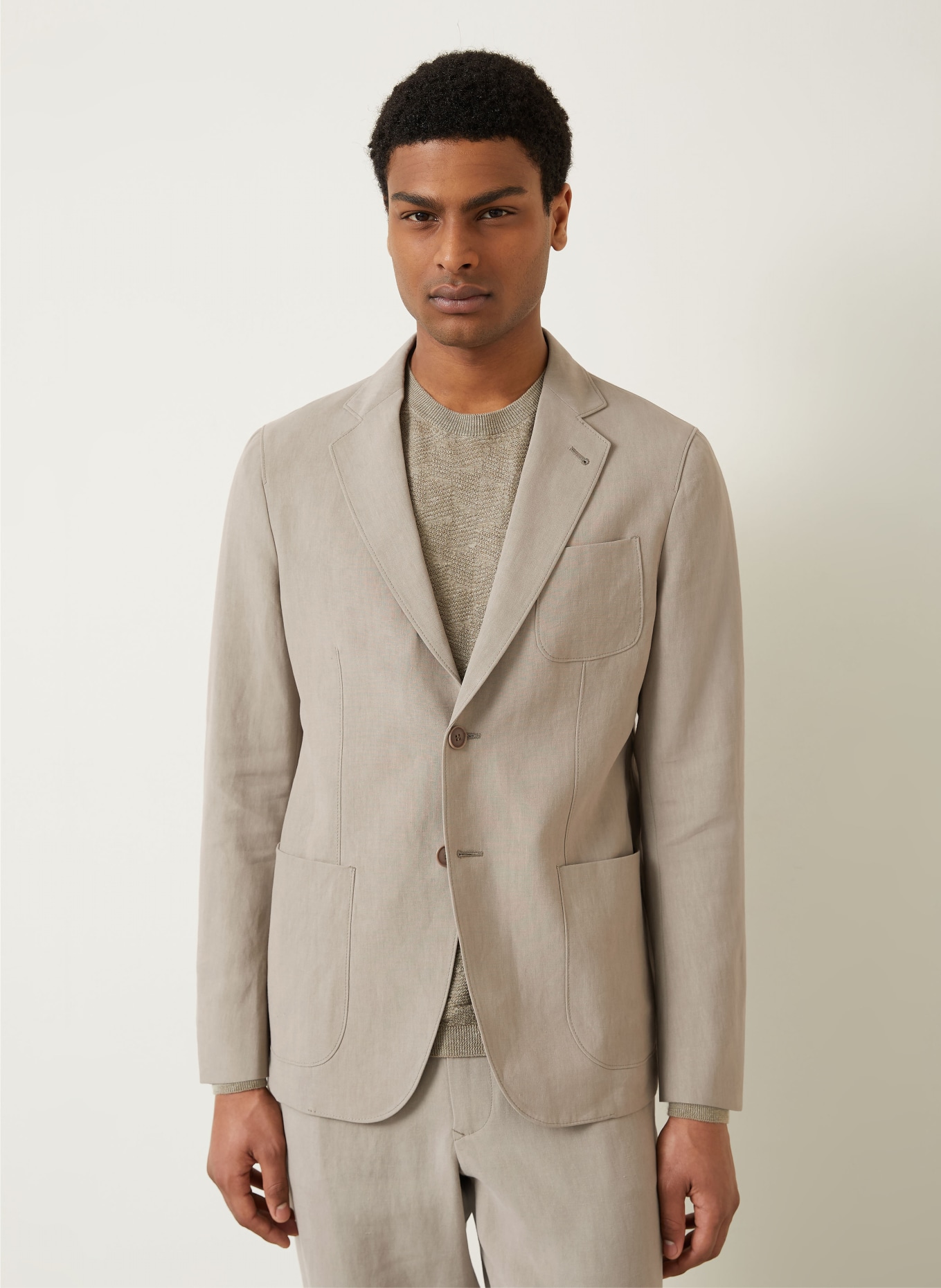 GIORGIO ARMANI Marynarka Regular Fit z lnu: U6167 ROASTED CASHEW