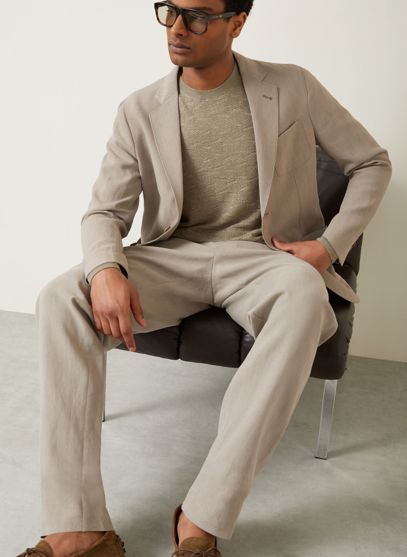 GIORGIO ARMANI Marynarka Regular Fit z lnu: U6167 ROASTED CASHEW