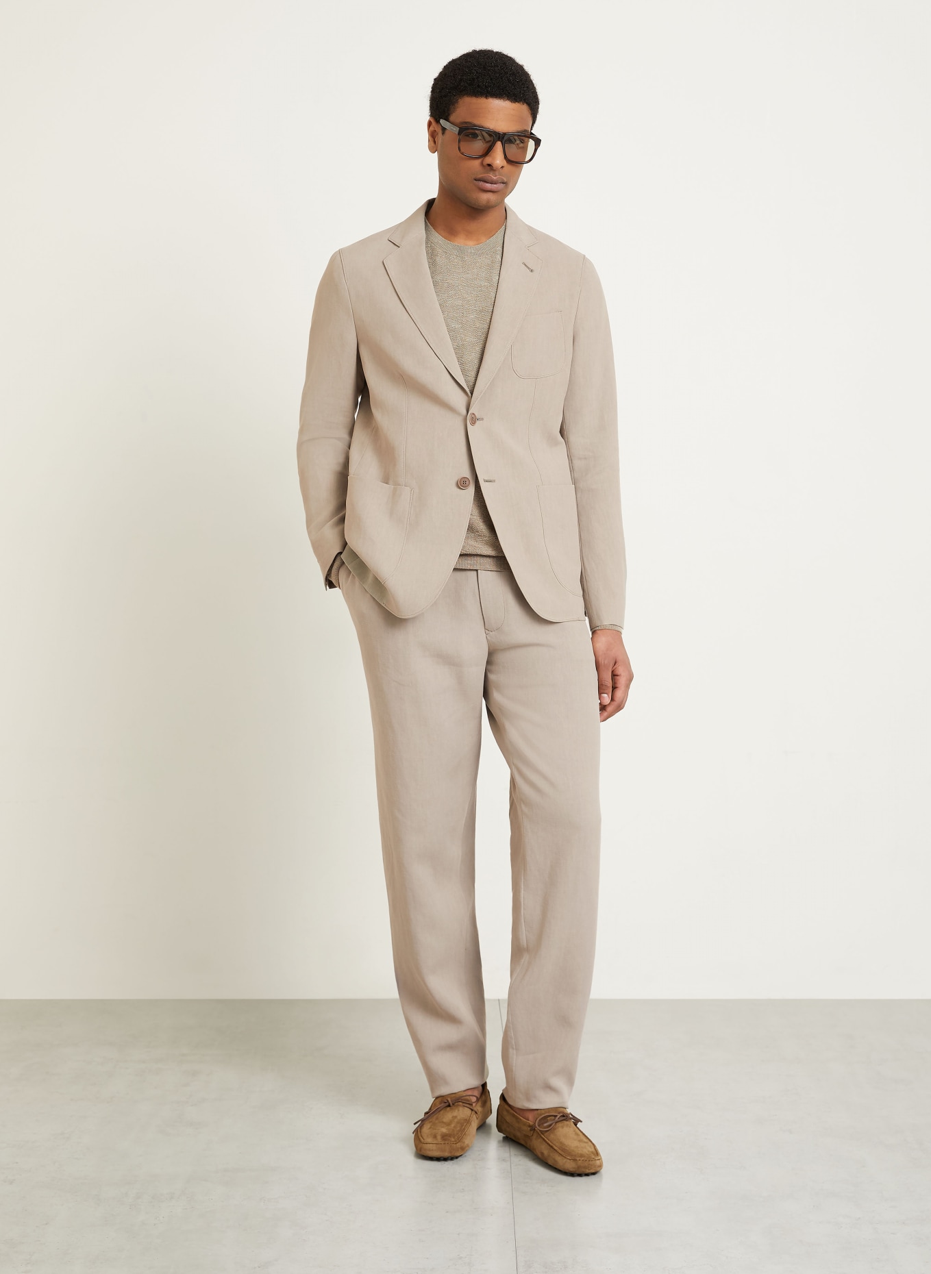 GIORGIO ARMANI Pantalon de costume coupe classique en lin: U6167 ROASTED CASHEW