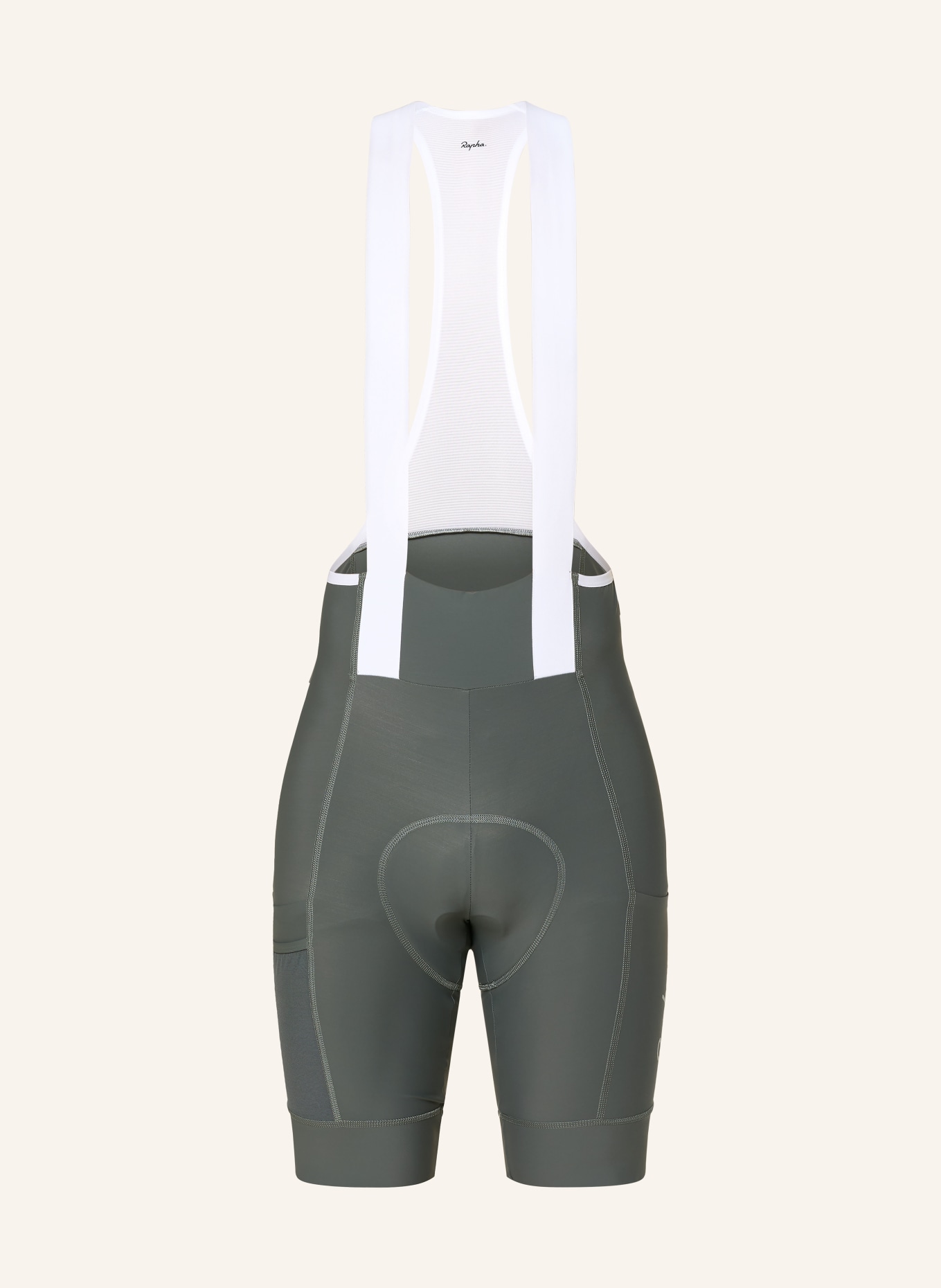 Rapha Radhose BREVET ELEMENT CARGO BIB mit Trägern und gepolstertem Einsatz: DUNKELGRÜN / WEISS