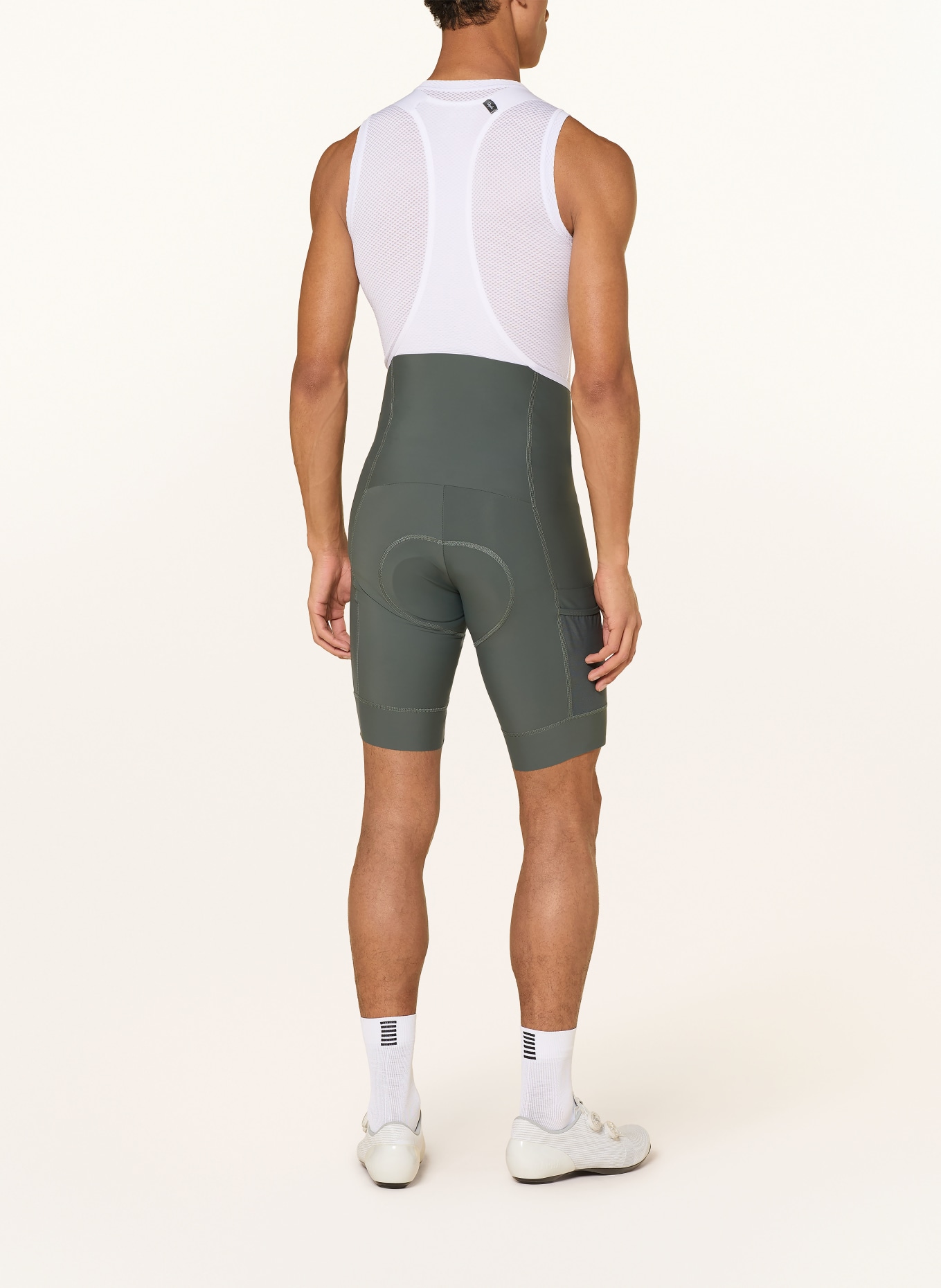 Rapha Radhose BREVET ELEMENT CARGO BIB mit Trägern und gepolstertem Einsatz: DUNKELGRÜN / WEISS