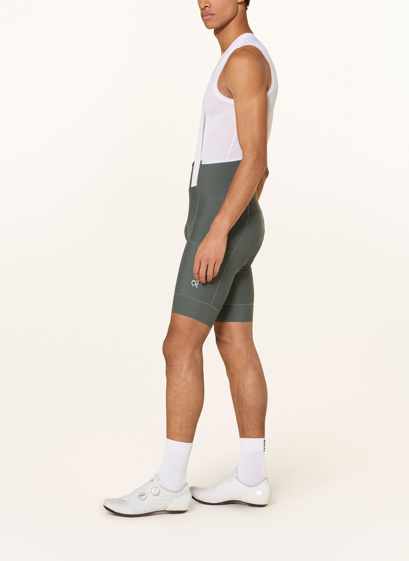 Rapha Radhose BREVET ELEMENT CARGO BIB mit Trägern und gepolstertem Einsatz: DUNKELGRÜN / WEISS