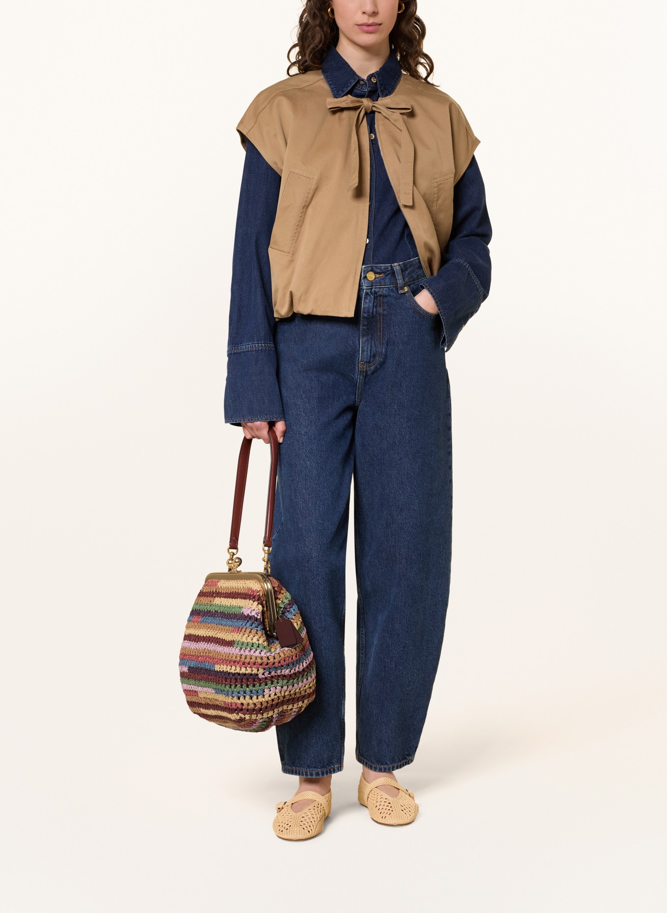 COACH Handtas KISSLOCK FRAME 27: CAMEL / ROOD / BLAUW