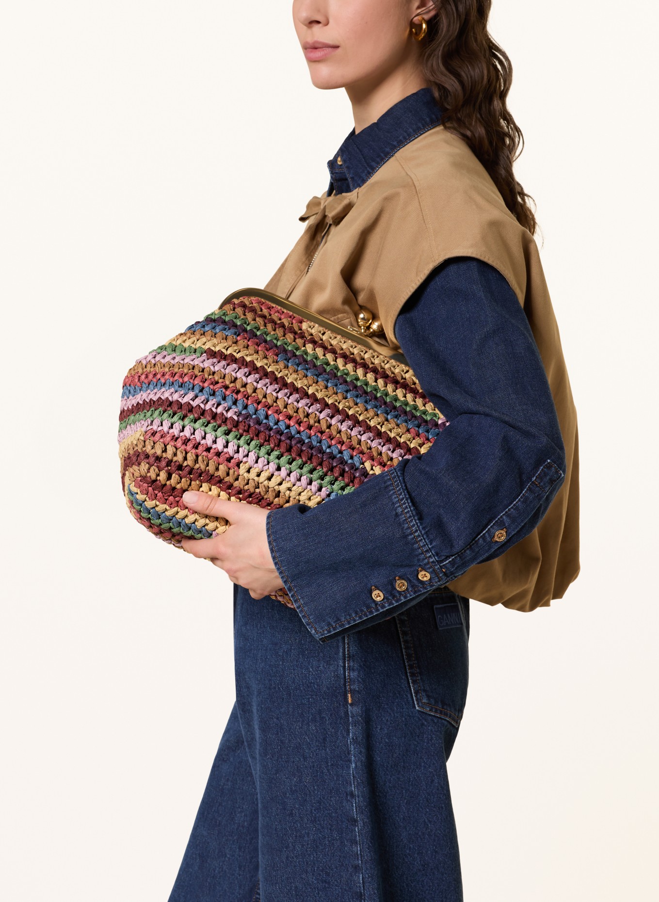 COACH Handtas KISSLOCK FRAME 27: CAMEL / ROOD / BLAUW