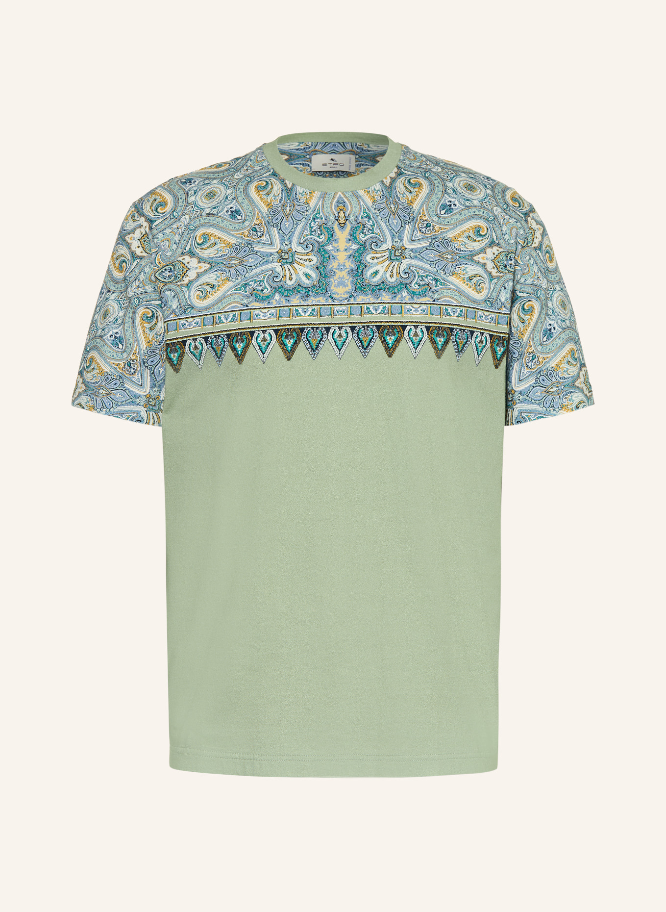 ETRO T-shirt: GROEN / CRÈME / BLAUW