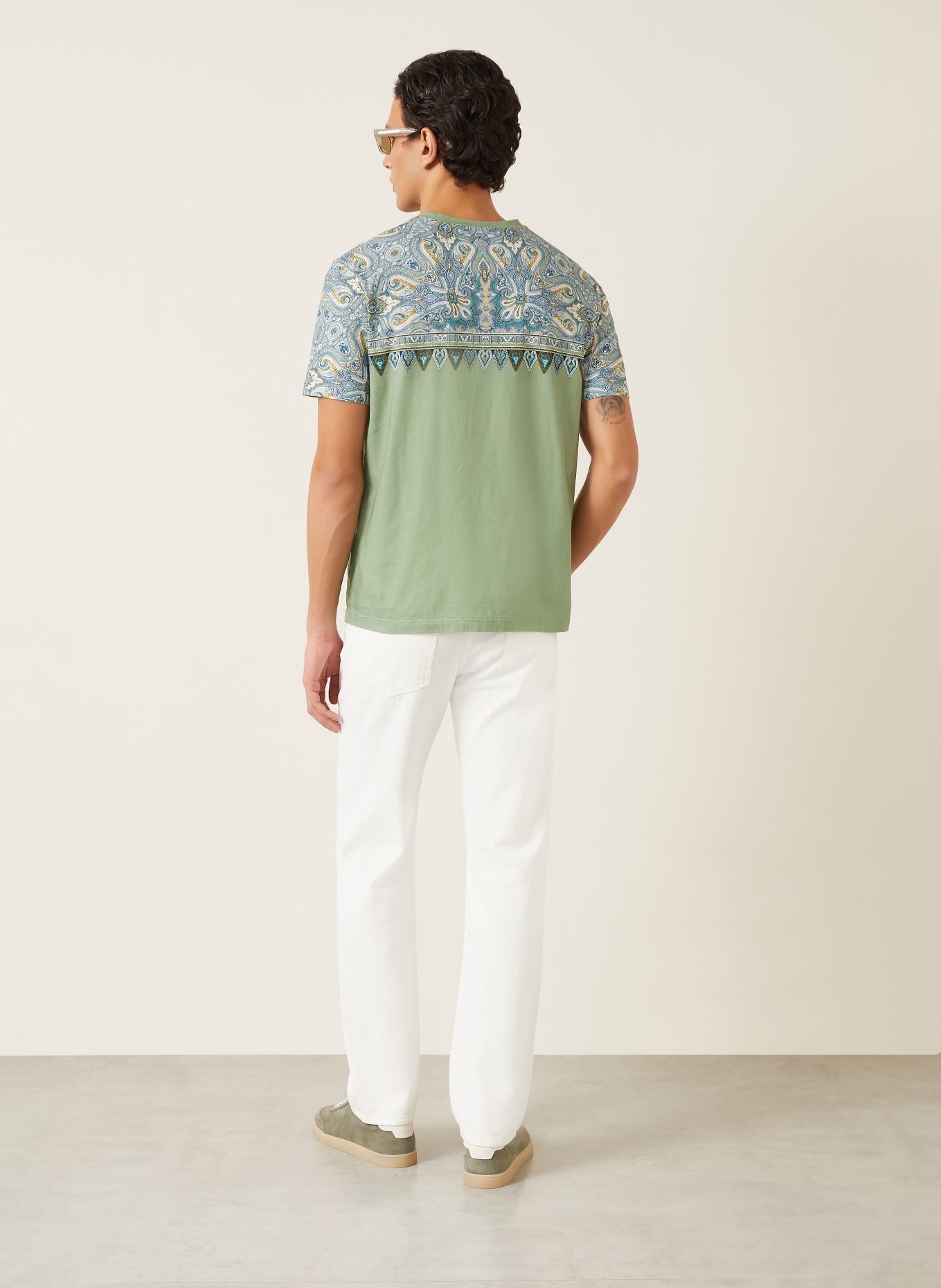 ETRO T-shirt: GROEN / CRÈME / BLAUW