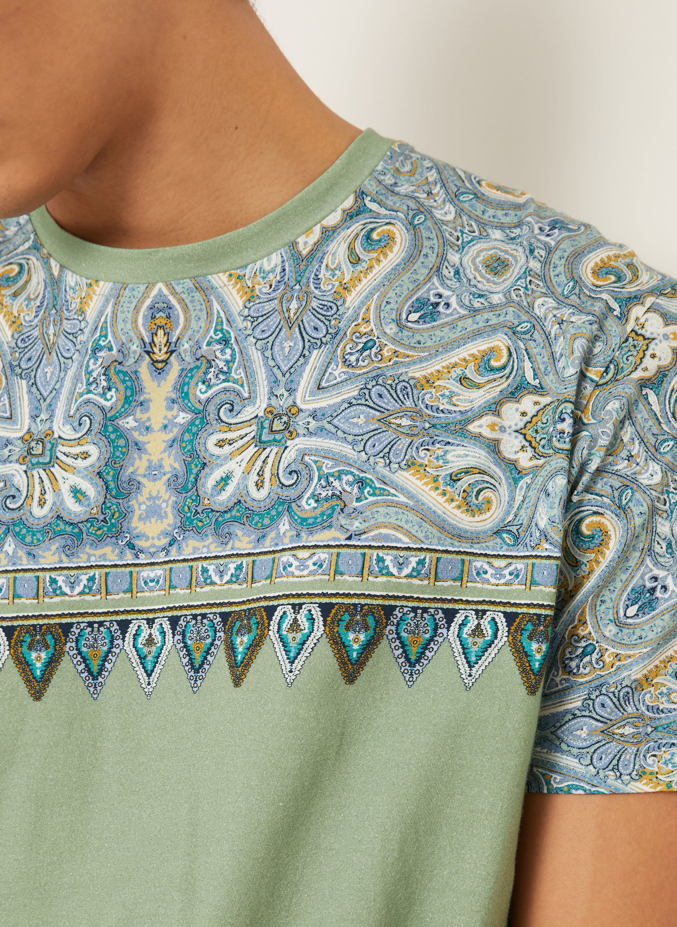 ETRO T-shirt: GROEN / CRÈME / BLAUW