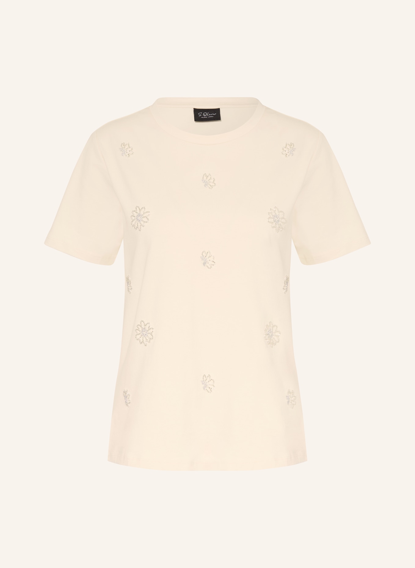 s.Oliver BLACK LABEL T-Shirt mit Schmucksteinen: CREME / SILBER