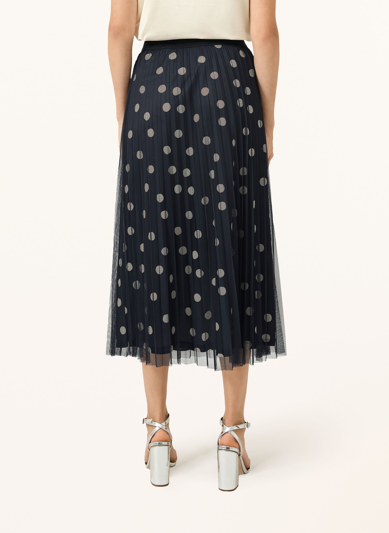 s.Oliver BLACK LABEL Mesh-Rock mit Plissees: DUNKELBLAU / BEIGE