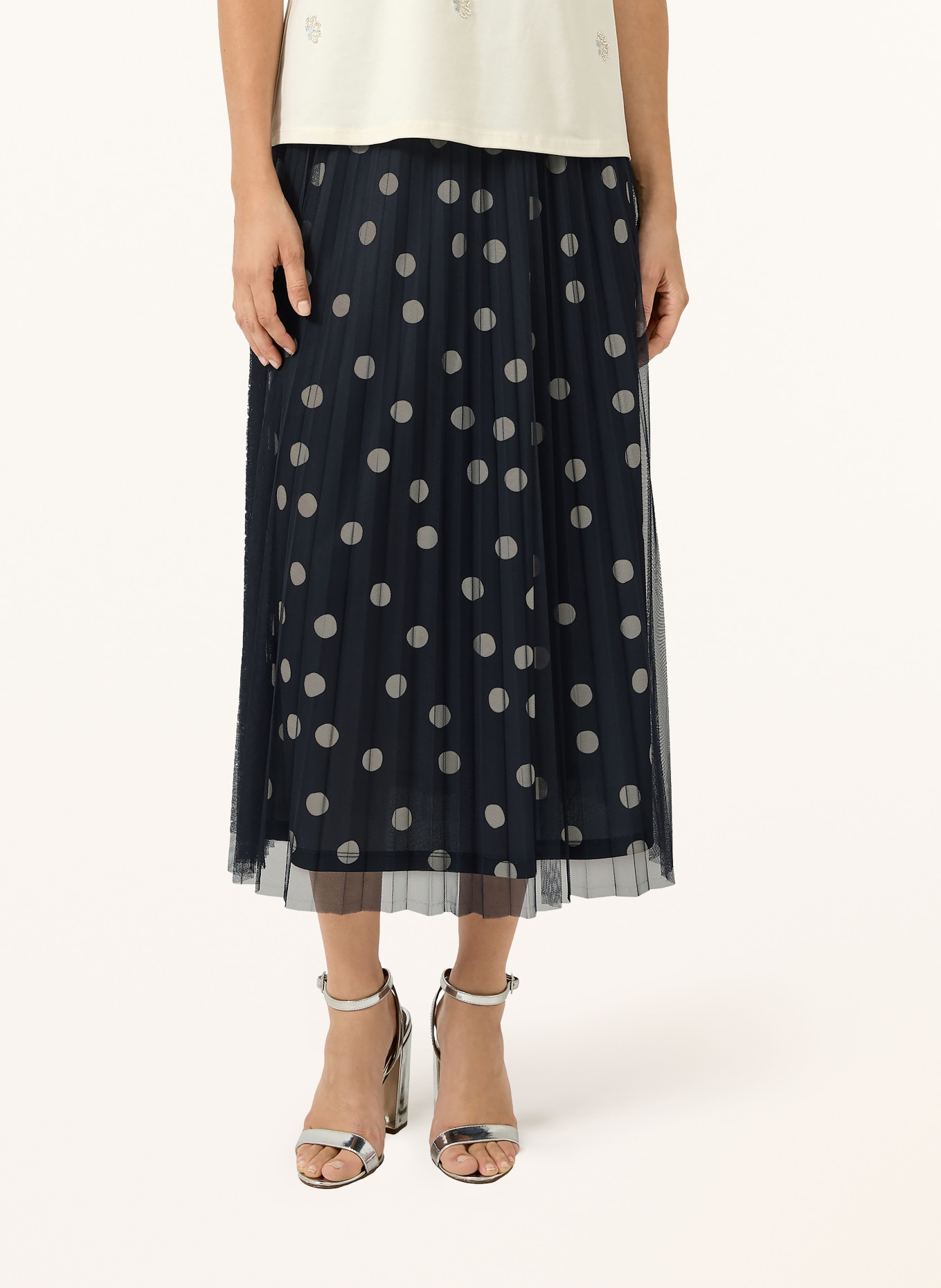 s.Oliver BLACK LABEL Mesh-Rock mit Plissees: DUNKELBLAU / BEIGE