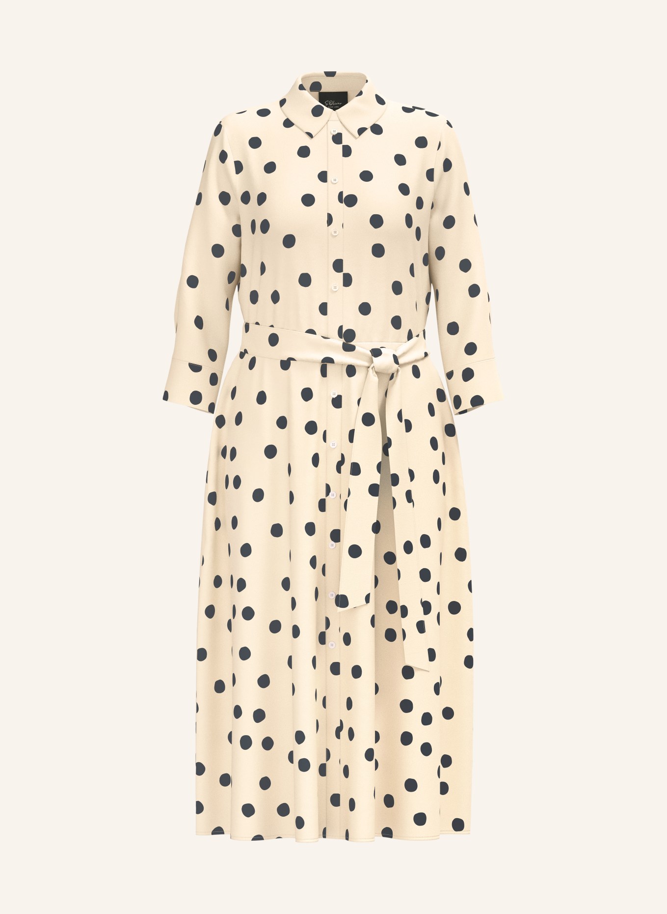s.Oliver BLACK LABEL Hemdblusenkleid mit 3/4-Arm: CREME / DUNKELBLAU