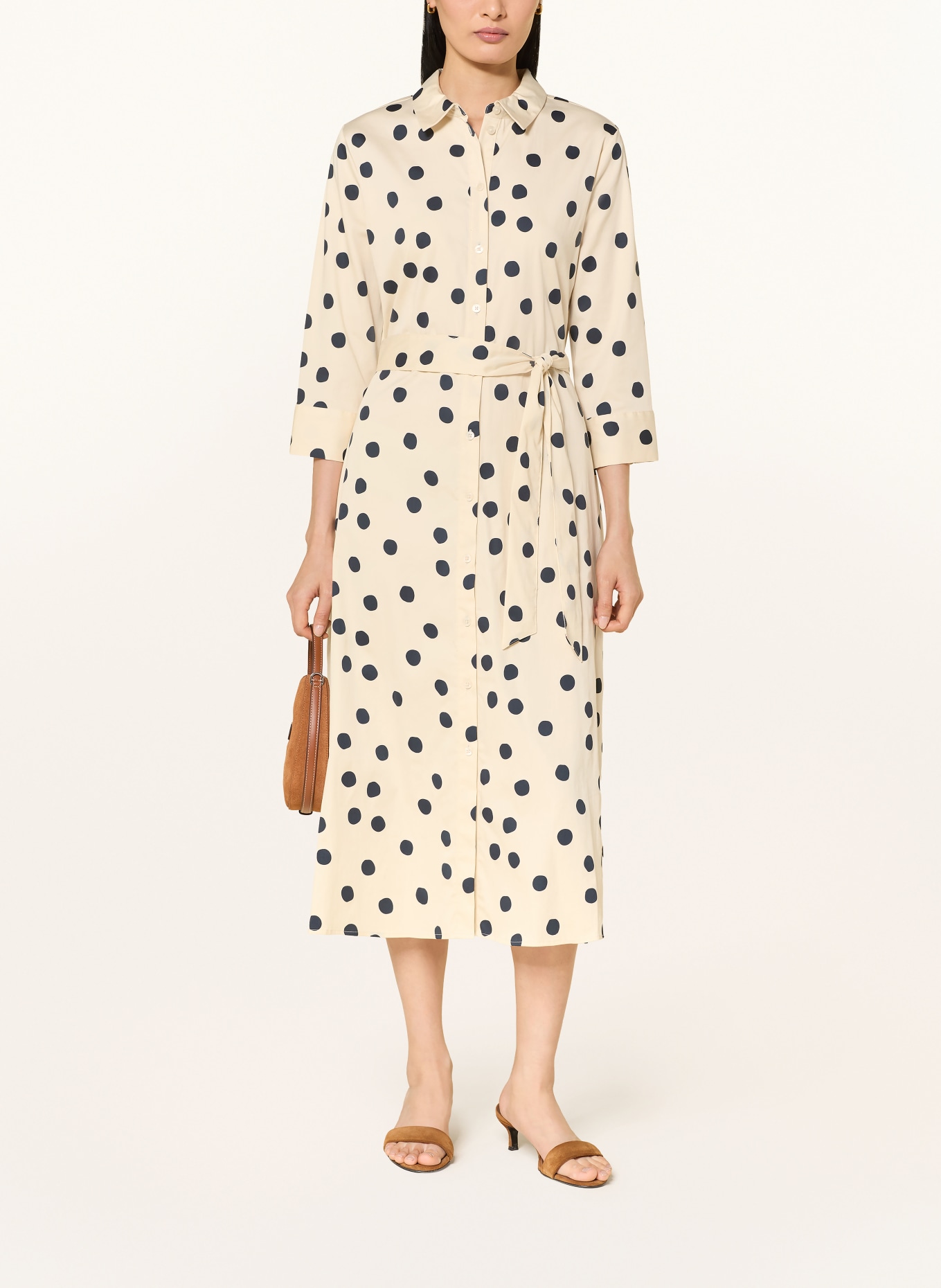 s.Oliver BLACK LABEL Hemdblusenkleid mit 3/4-Arm: CREME / DUNKELBLAU