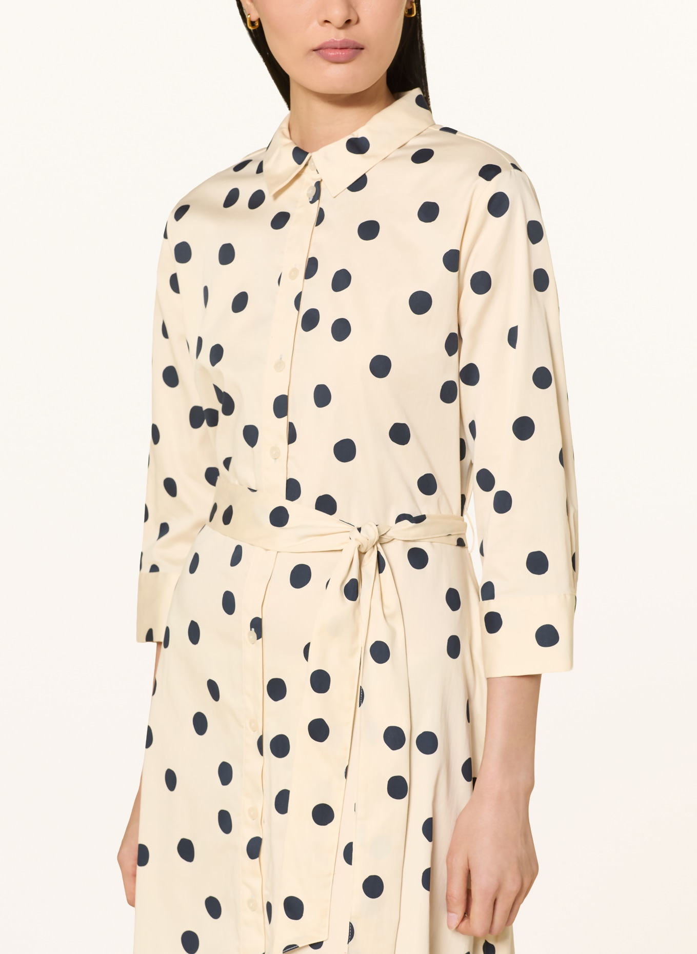 s.Oliver BLACK LABEL Hemdblusenkleid mit 3/4-Arm: CREME / DUNKELBLAU