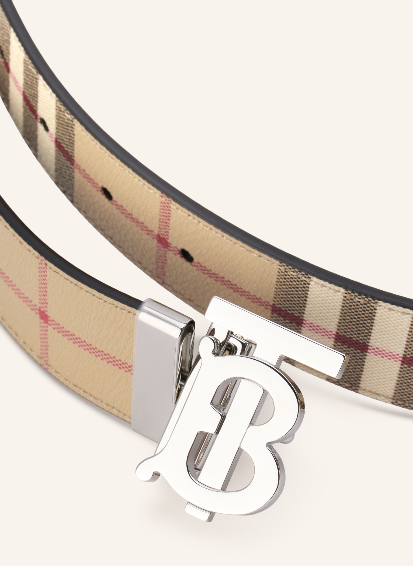 BURBERRY Ledergürtel zum Wenden: HELLBRAUN / SILBER / CAMEL