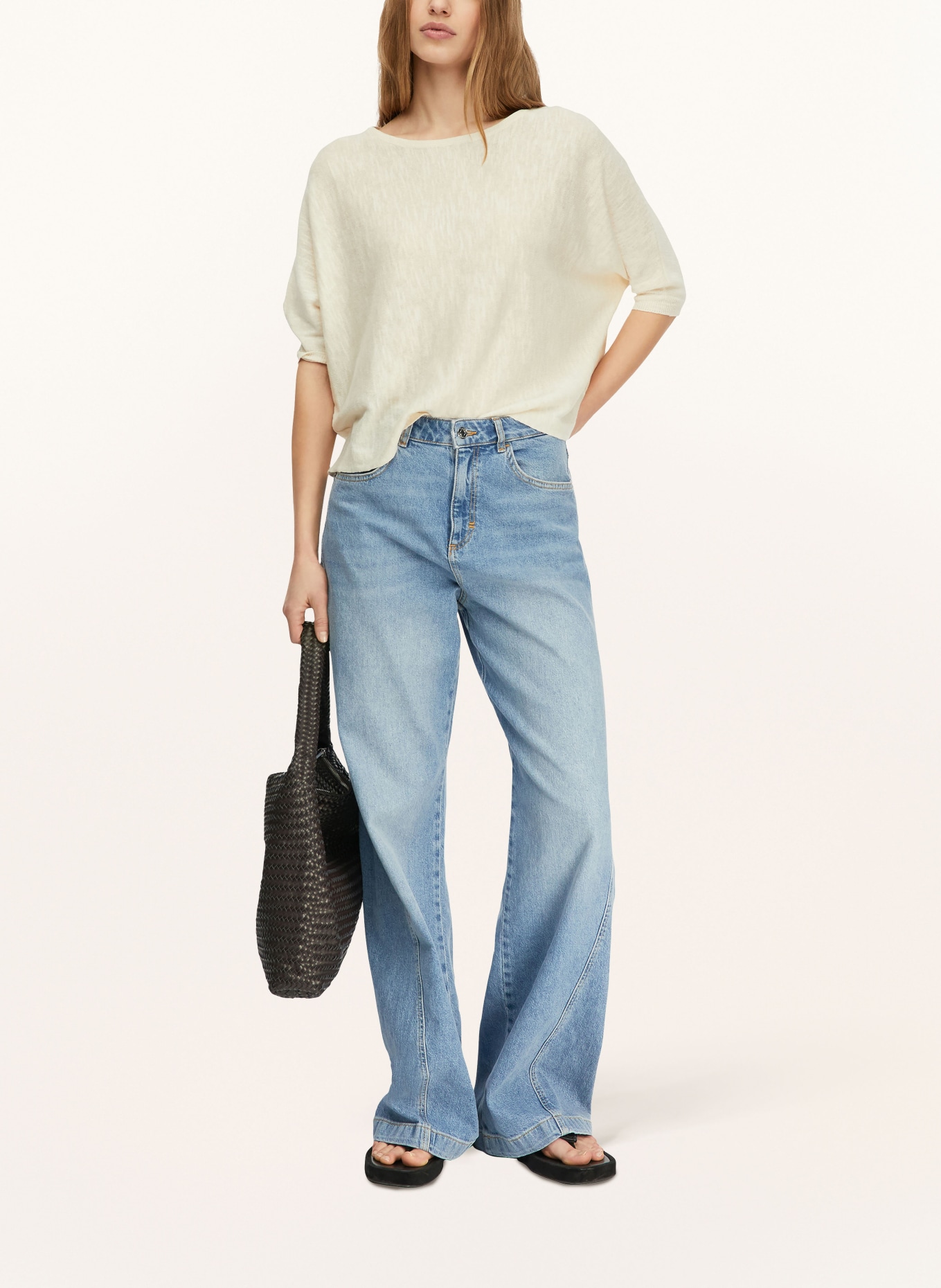 comma Trui met linnen en 3/4-mouwen: ECRU