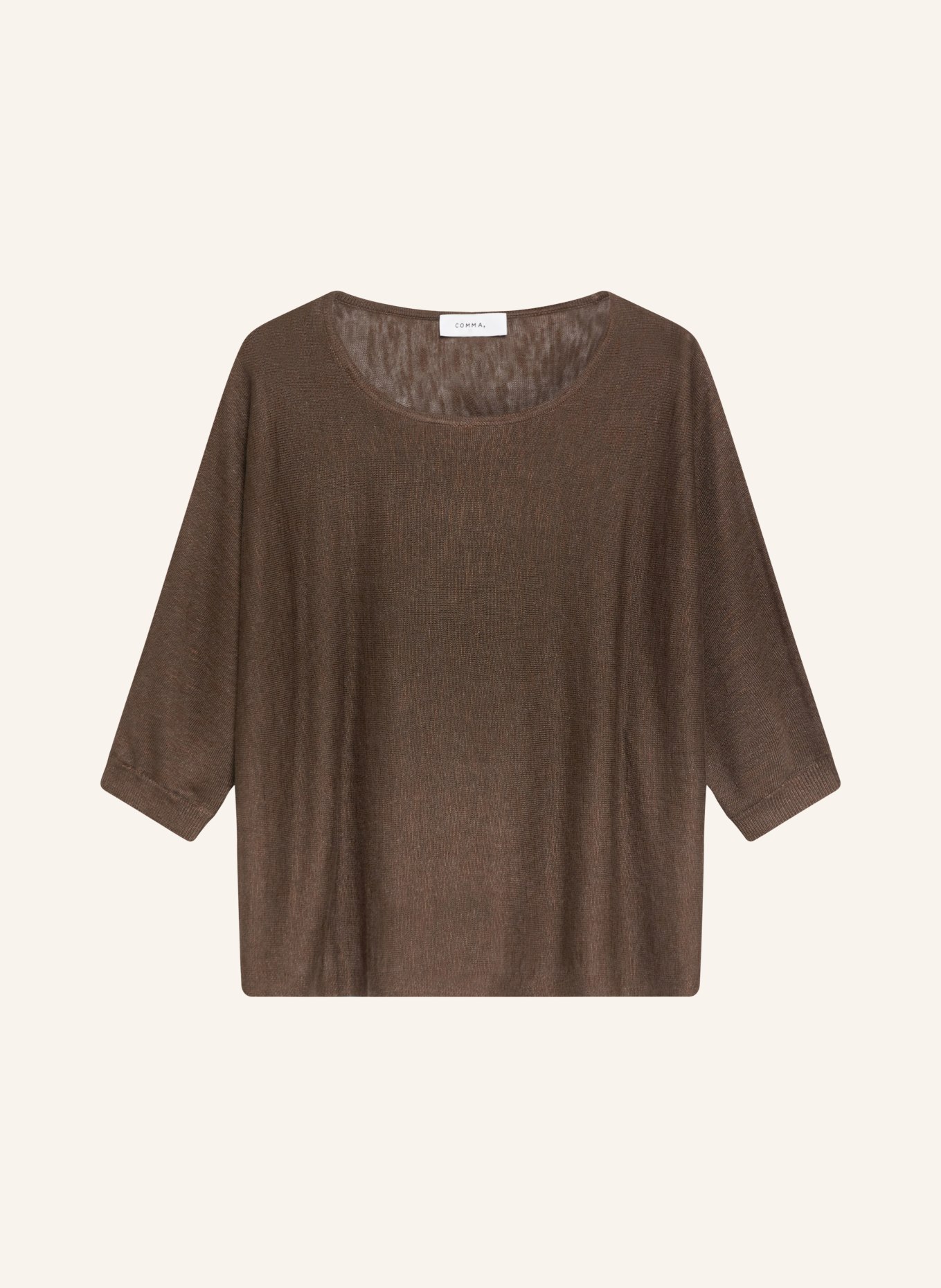 comma Sweater with linen and 3/4 sleeves: DARK BROWN
