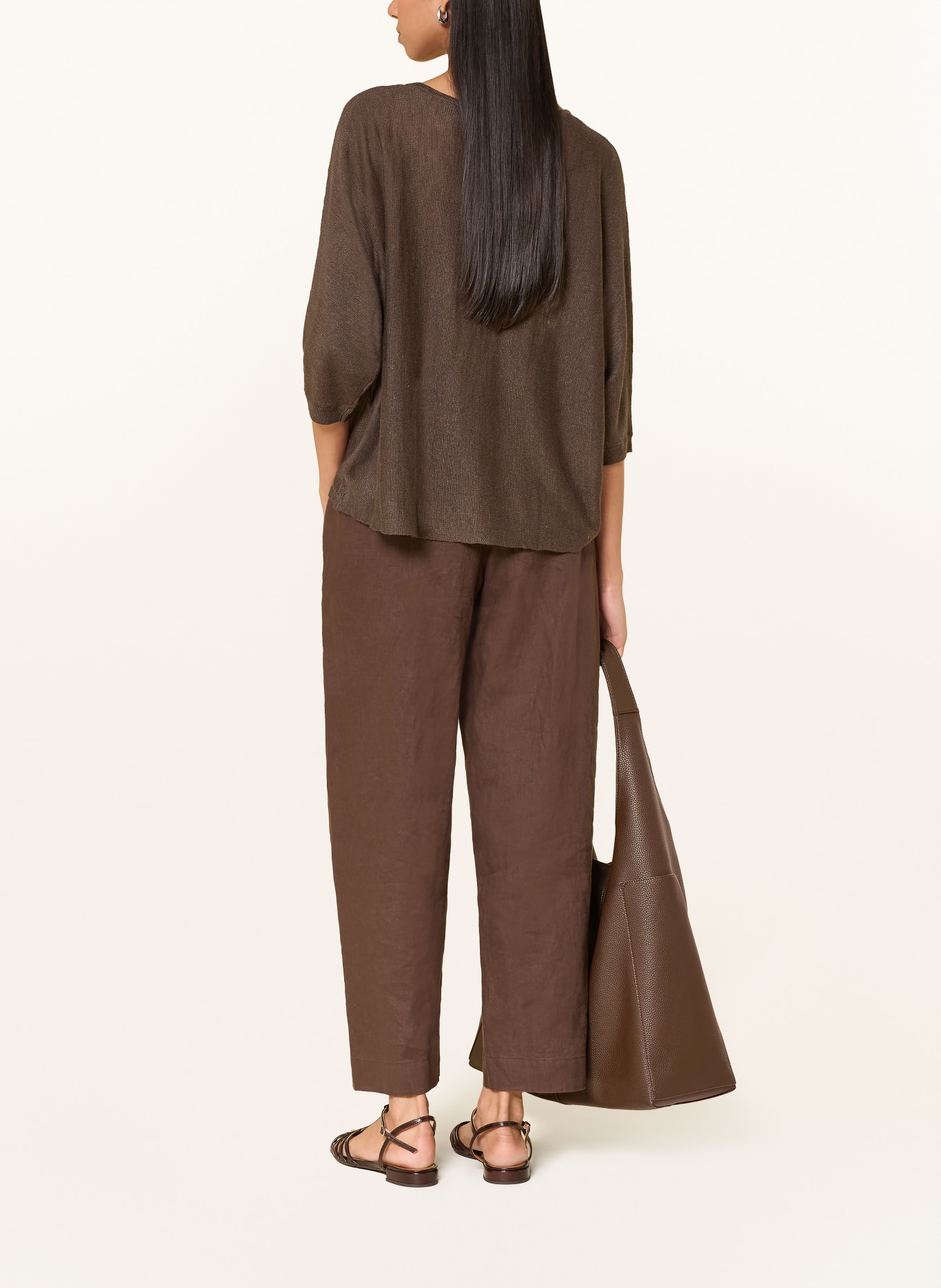 comma Sweater with linen and 3/4 sleeves: DARK BROWN