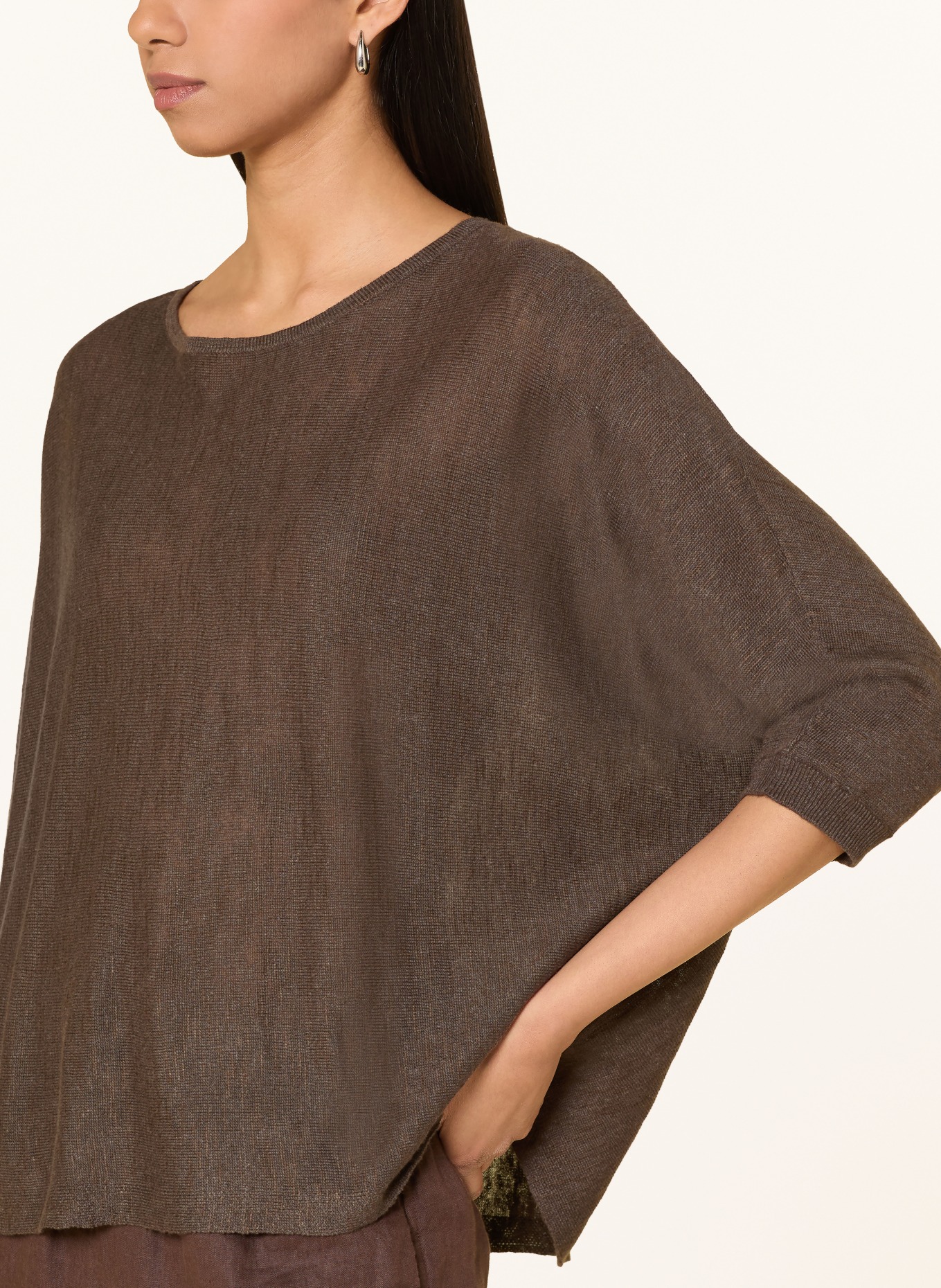 comma Sweater with linen and 3/4 sleeves: DARK BROWN